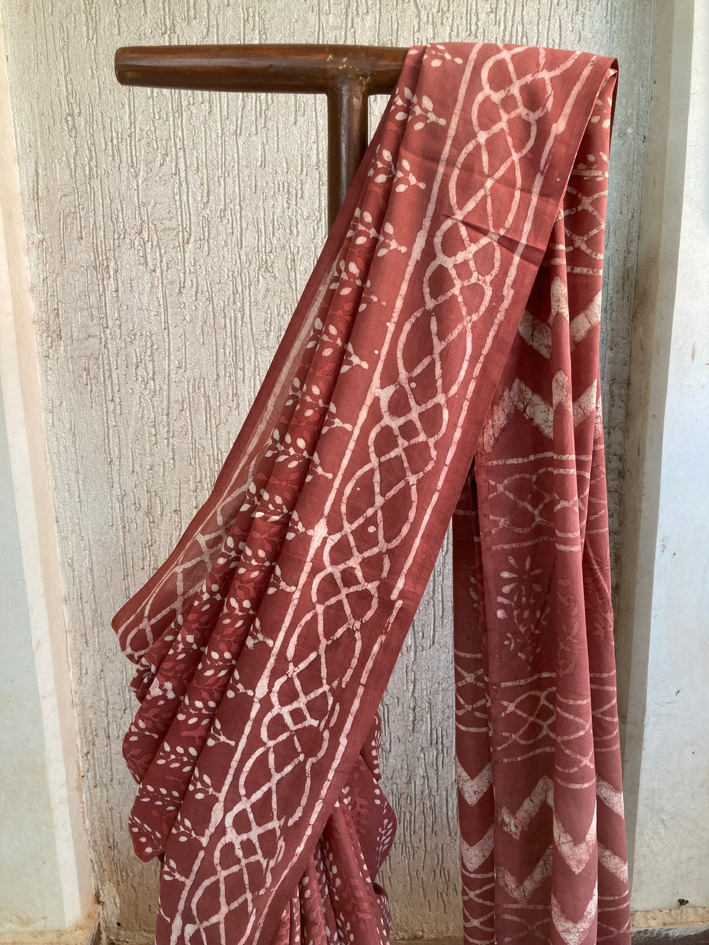Vermilion Block Printed Cotton Saree