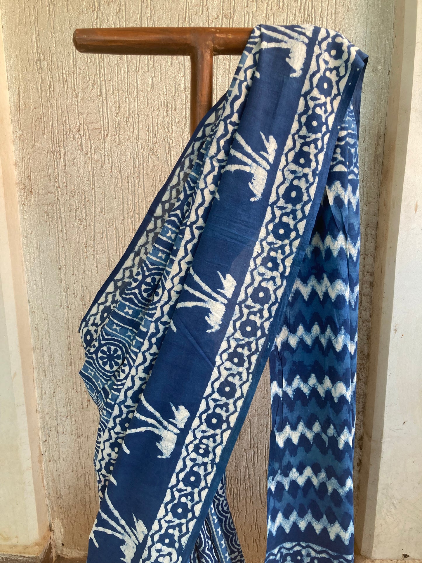 Indigo Block Printed Cotton Saree