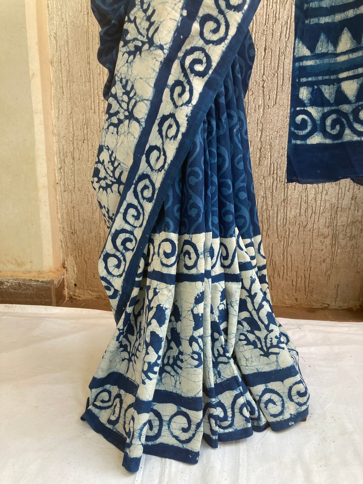 Indigo Block Printed Cotton Saree