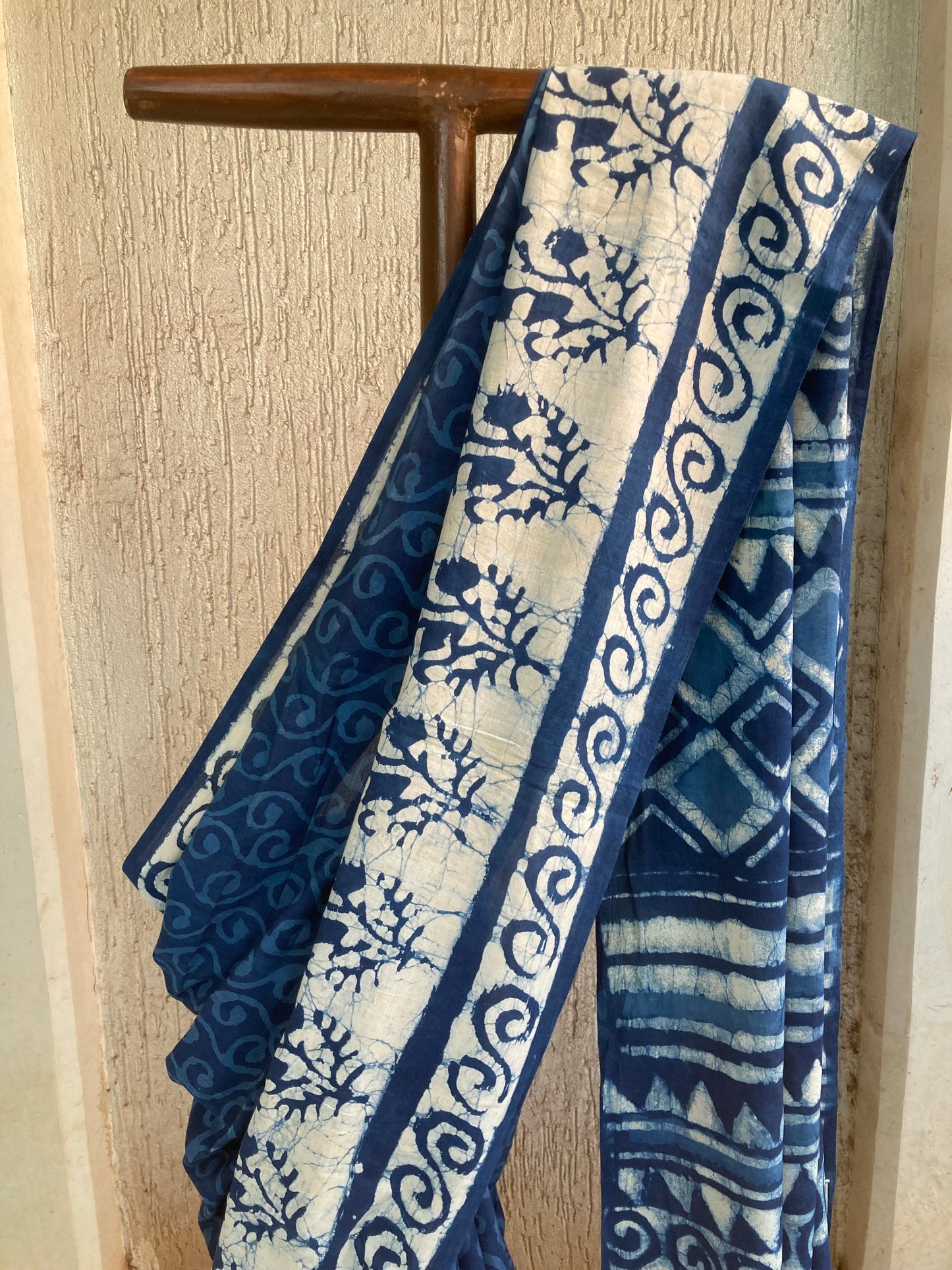 Indigo Block Printed Cotton Saree