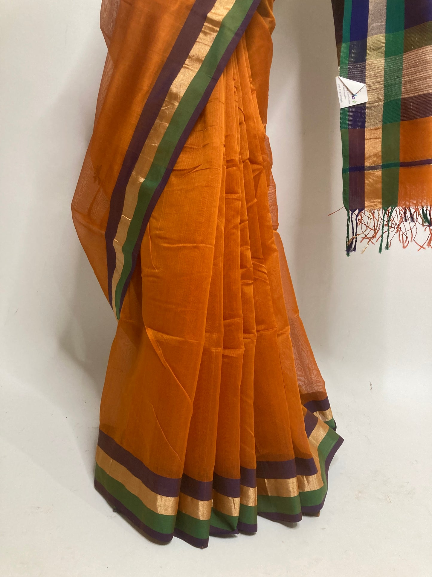 Tangerine Maheshwari Saree
