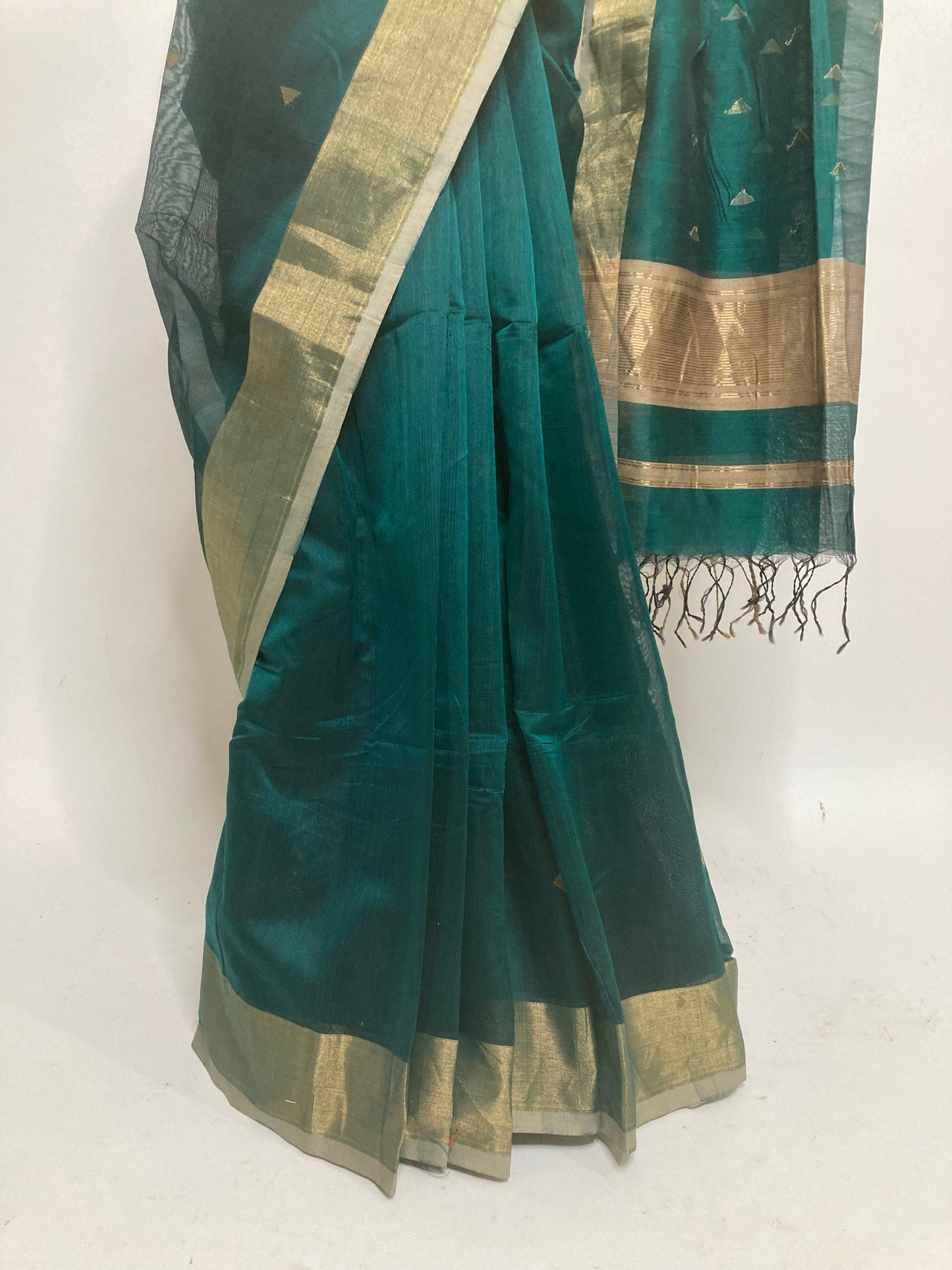 Dark Teal Green Maheshwari Saree