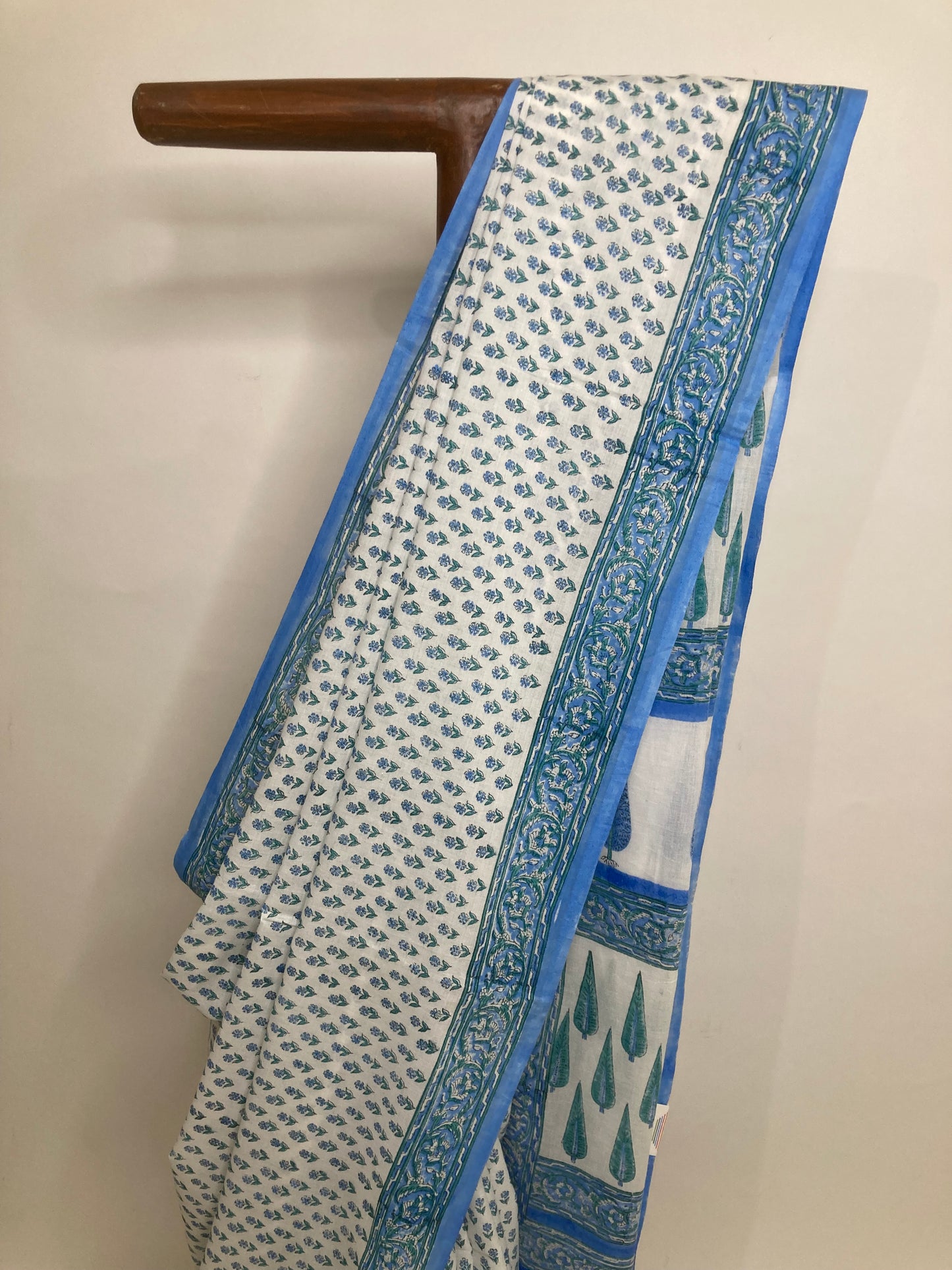 White Block Printed Cotton Saree