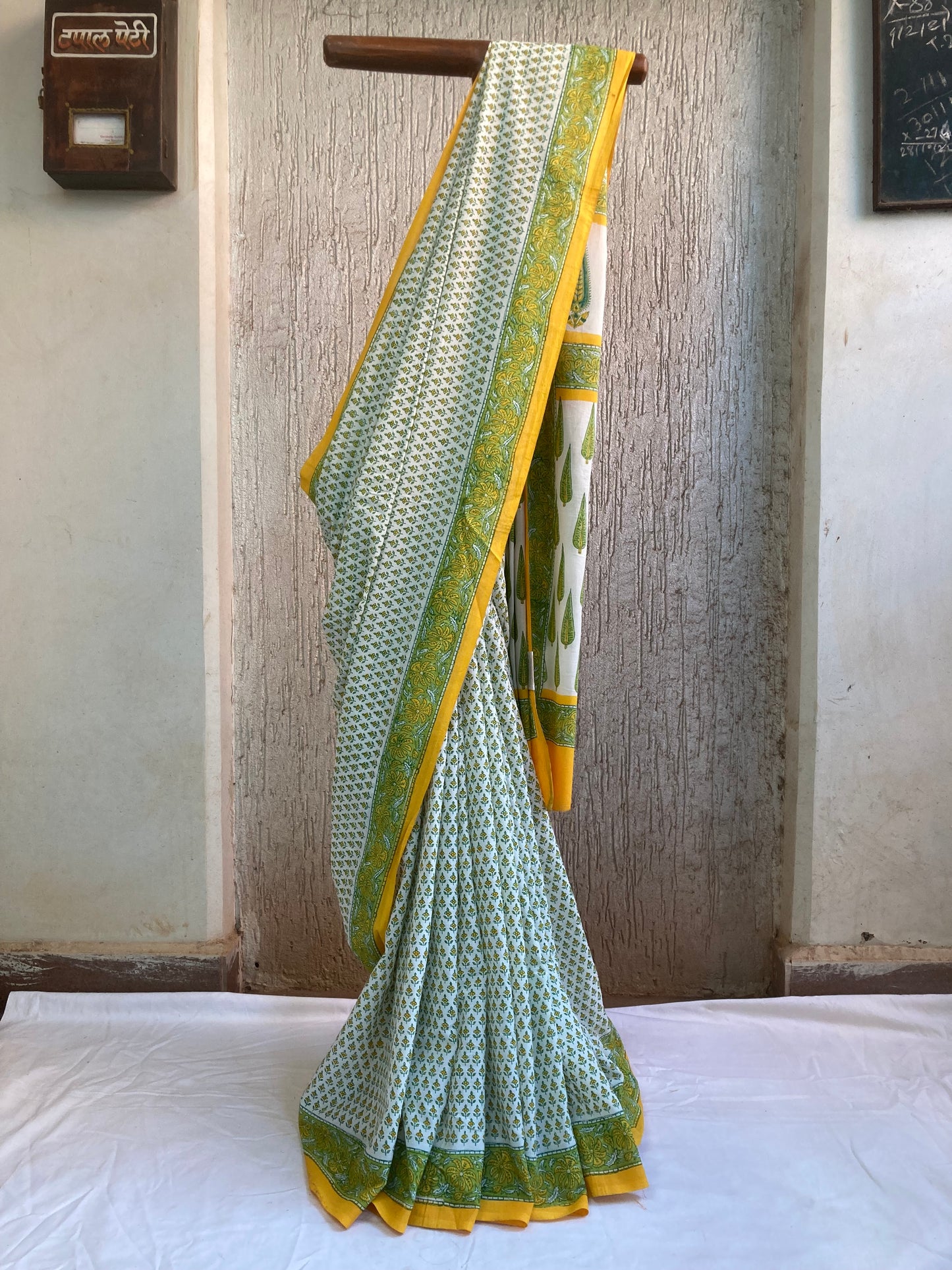 White Block Printed Saree