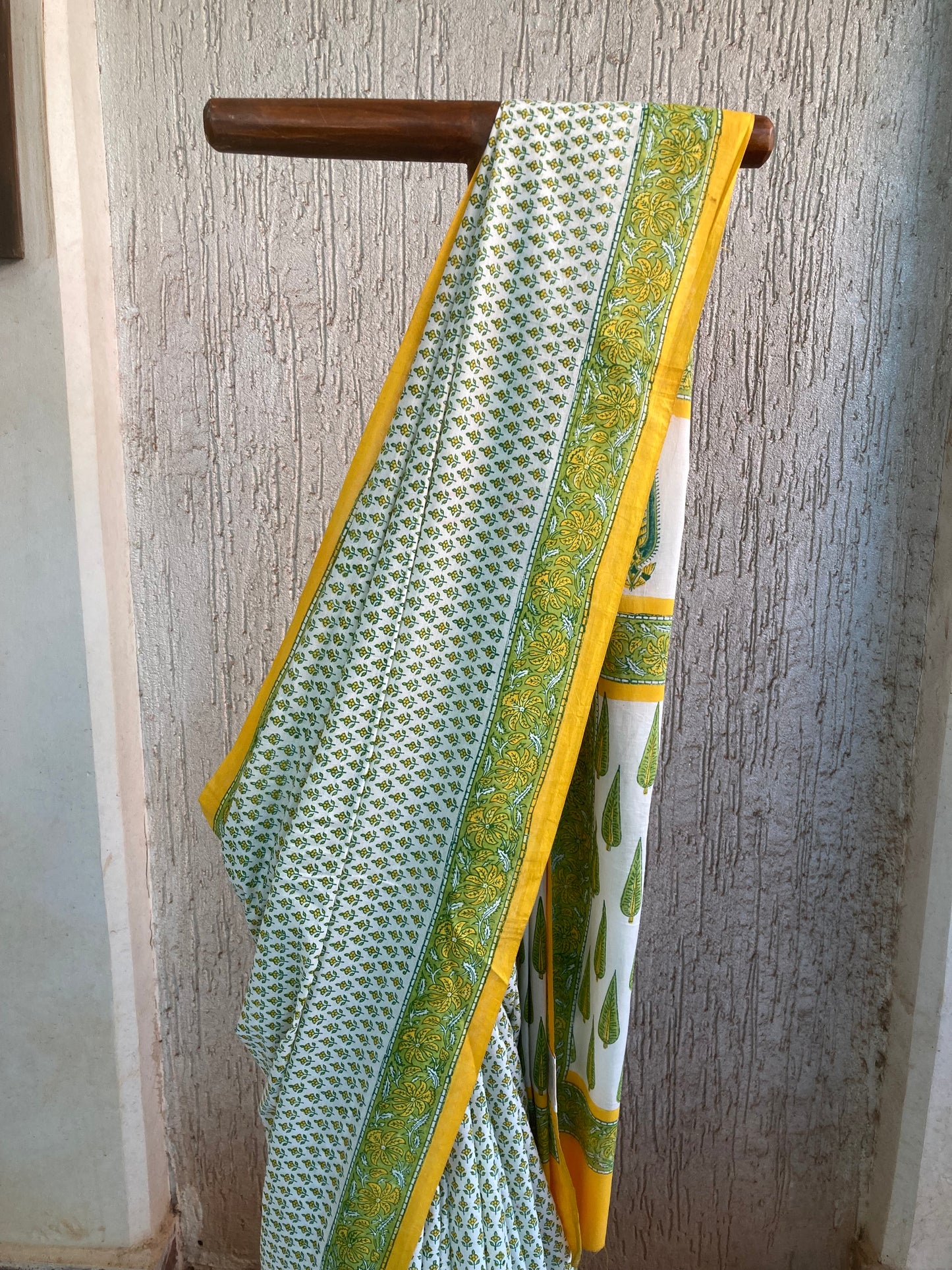 White Block Printed Saree