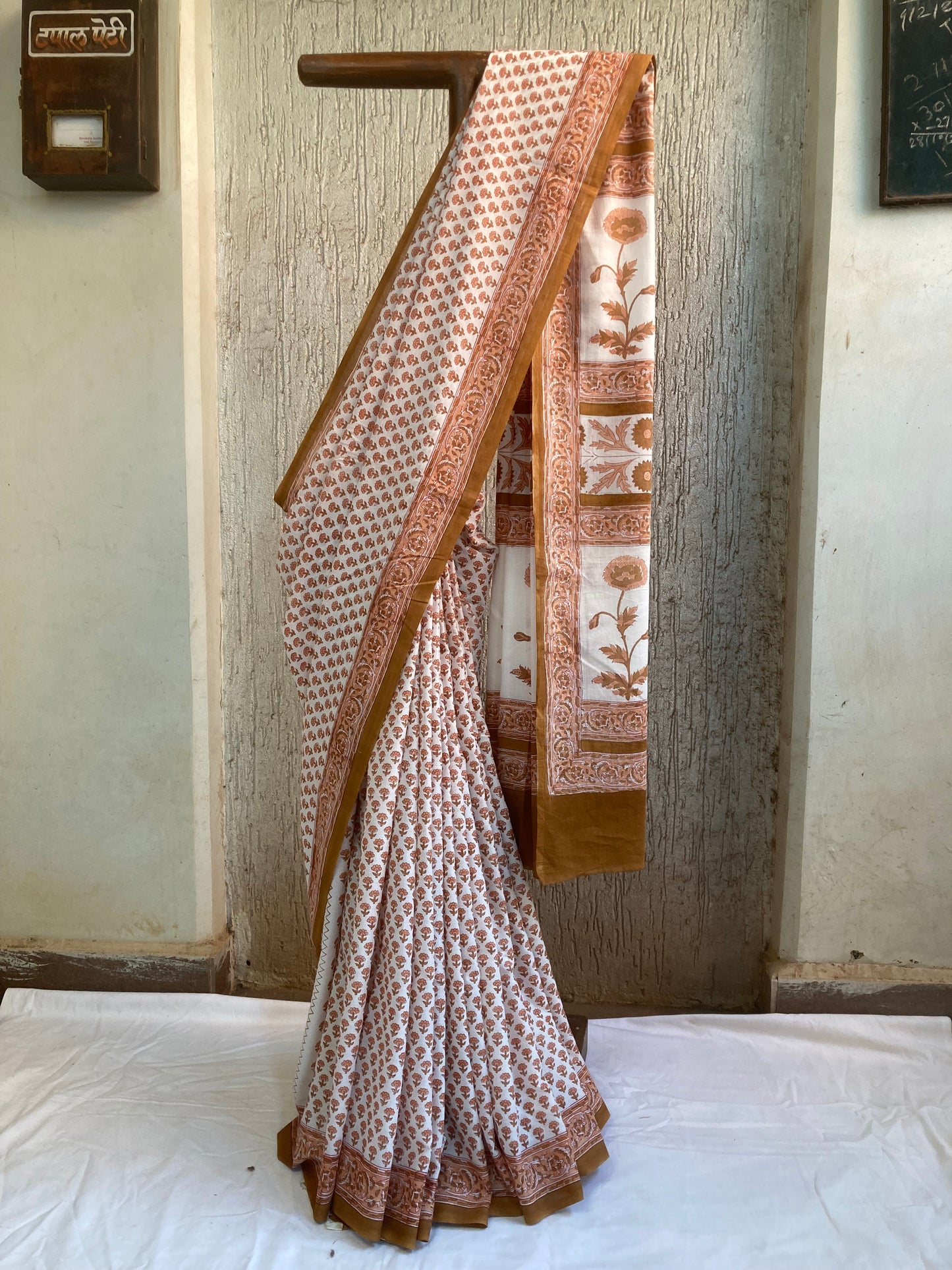 Tawny Block Printed Cotton Saree
