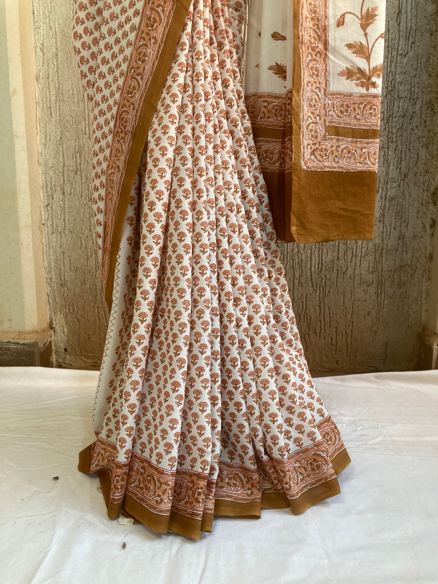 Tawny Block Printed Cotton Saree