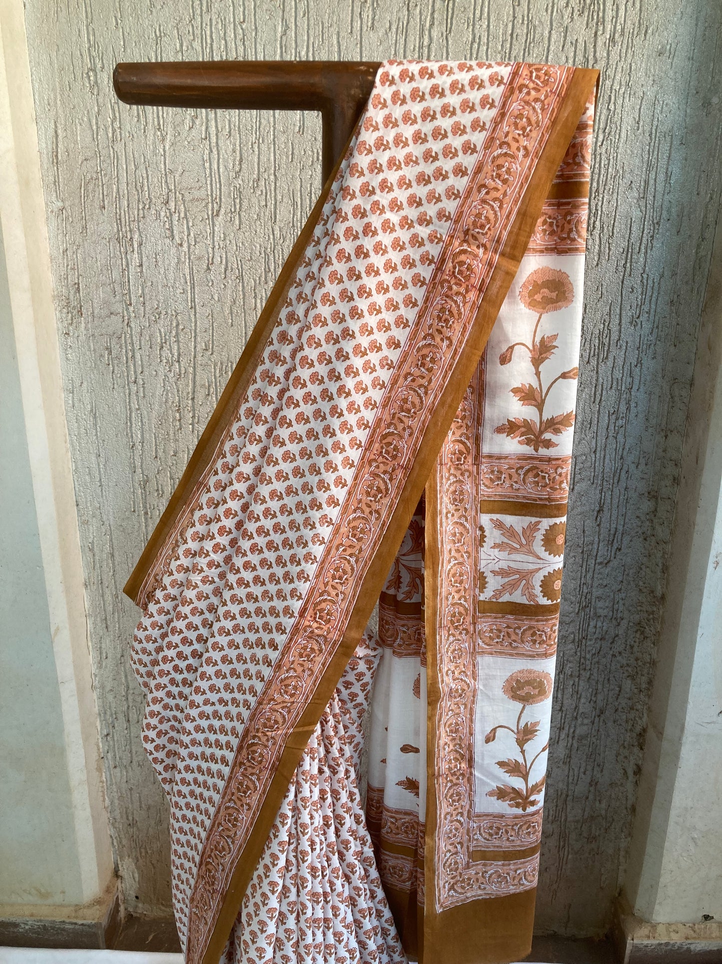 Tawny Block Printed Cotton Saree