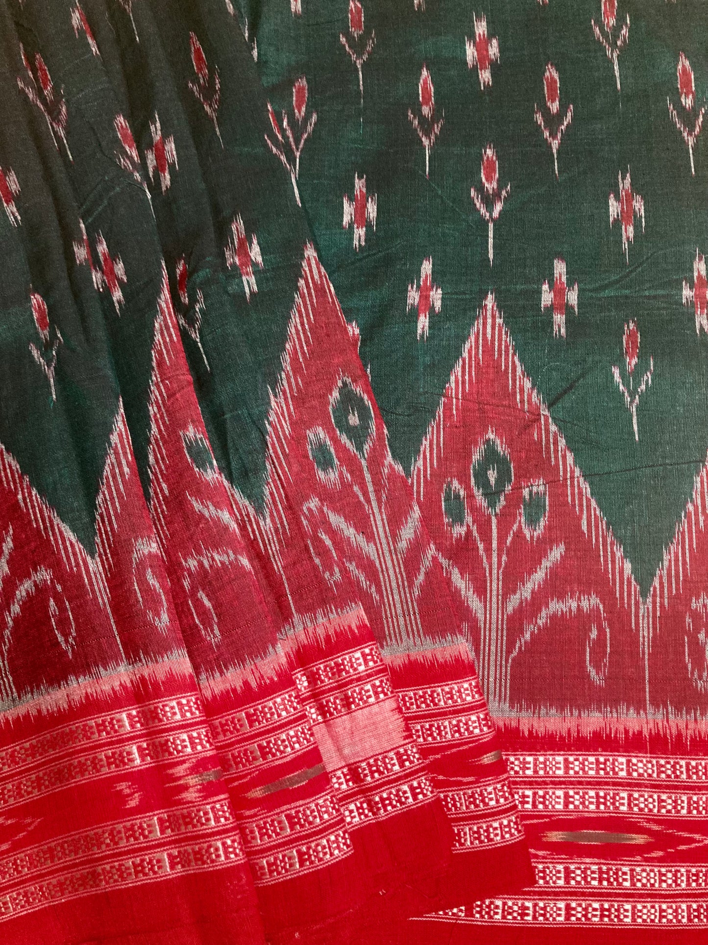 Pine green Sambalpuri Ikkat saree