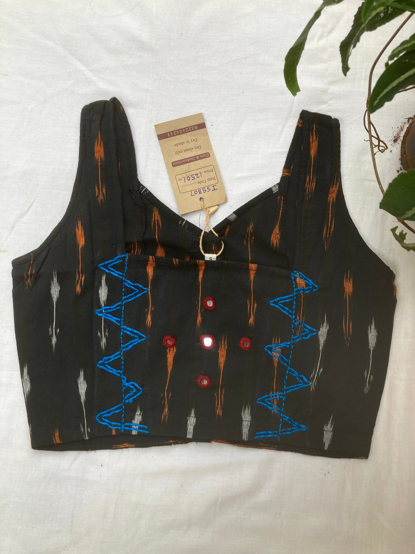 Charcoal Black Ikkat Hand Embroidery Blouse