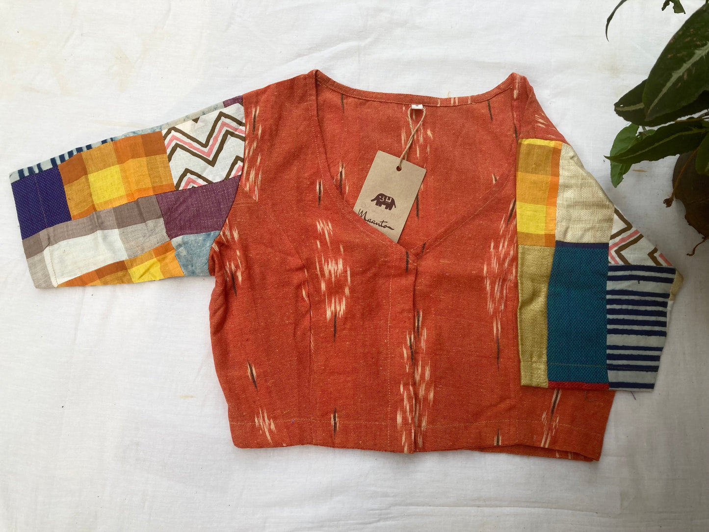 Orange Ikkat Patchwork Blouse