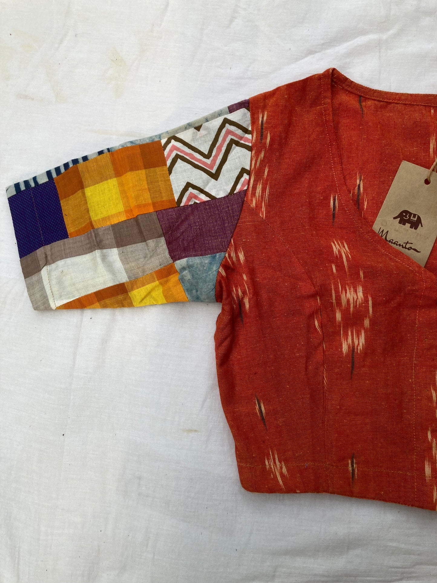 Orange Ikkat Patchwork Blouse
