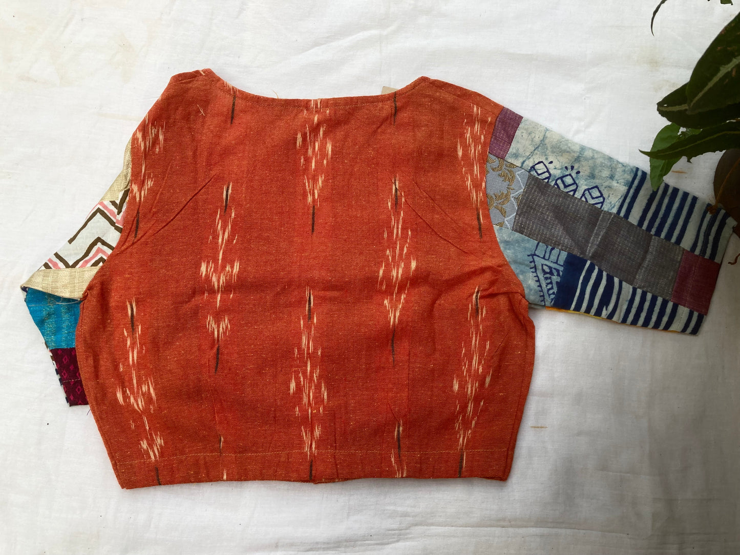 Orange Ikkat Patchwork Blouse
