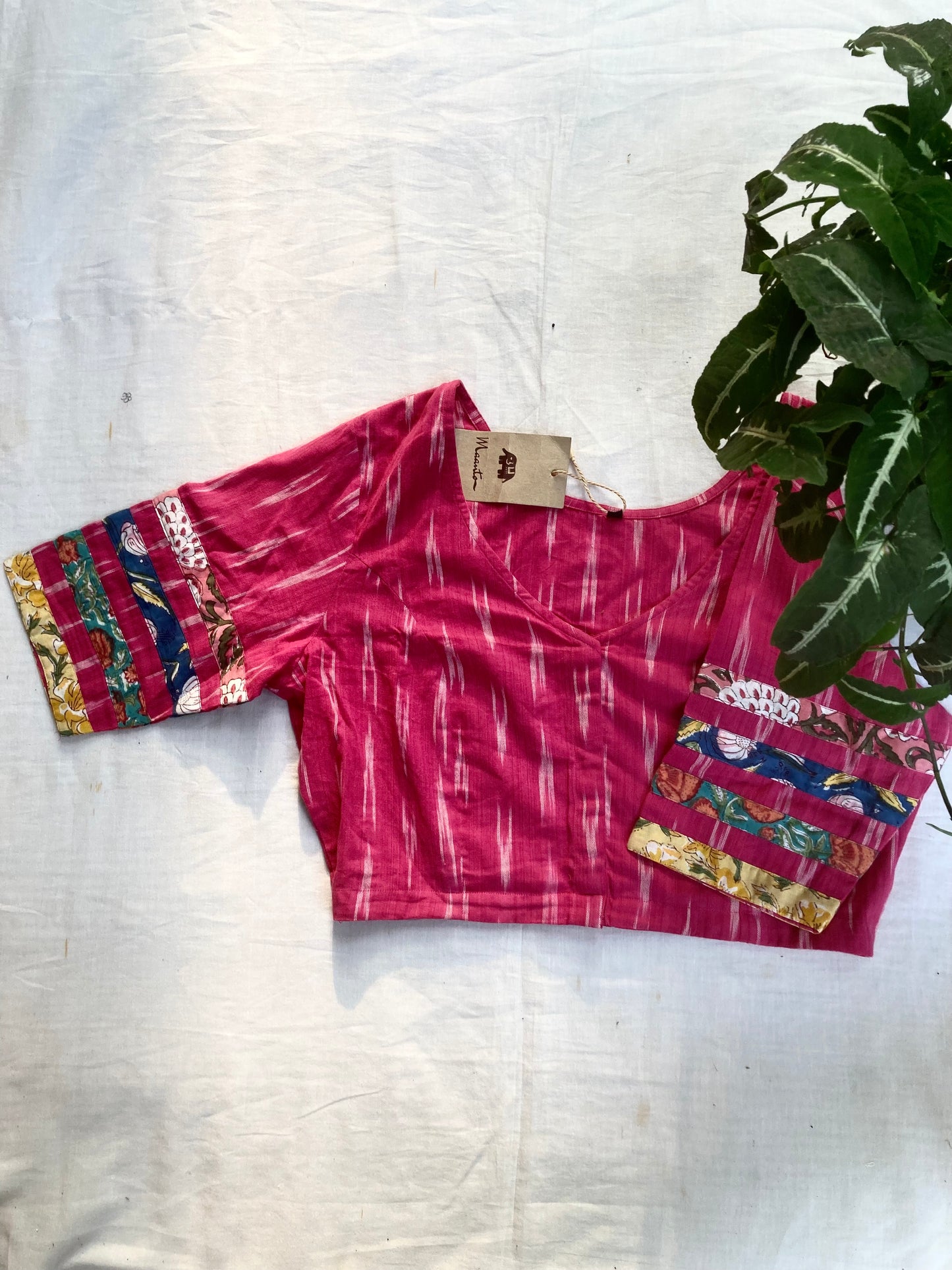 Pink Ikkat Patchwork Blouse