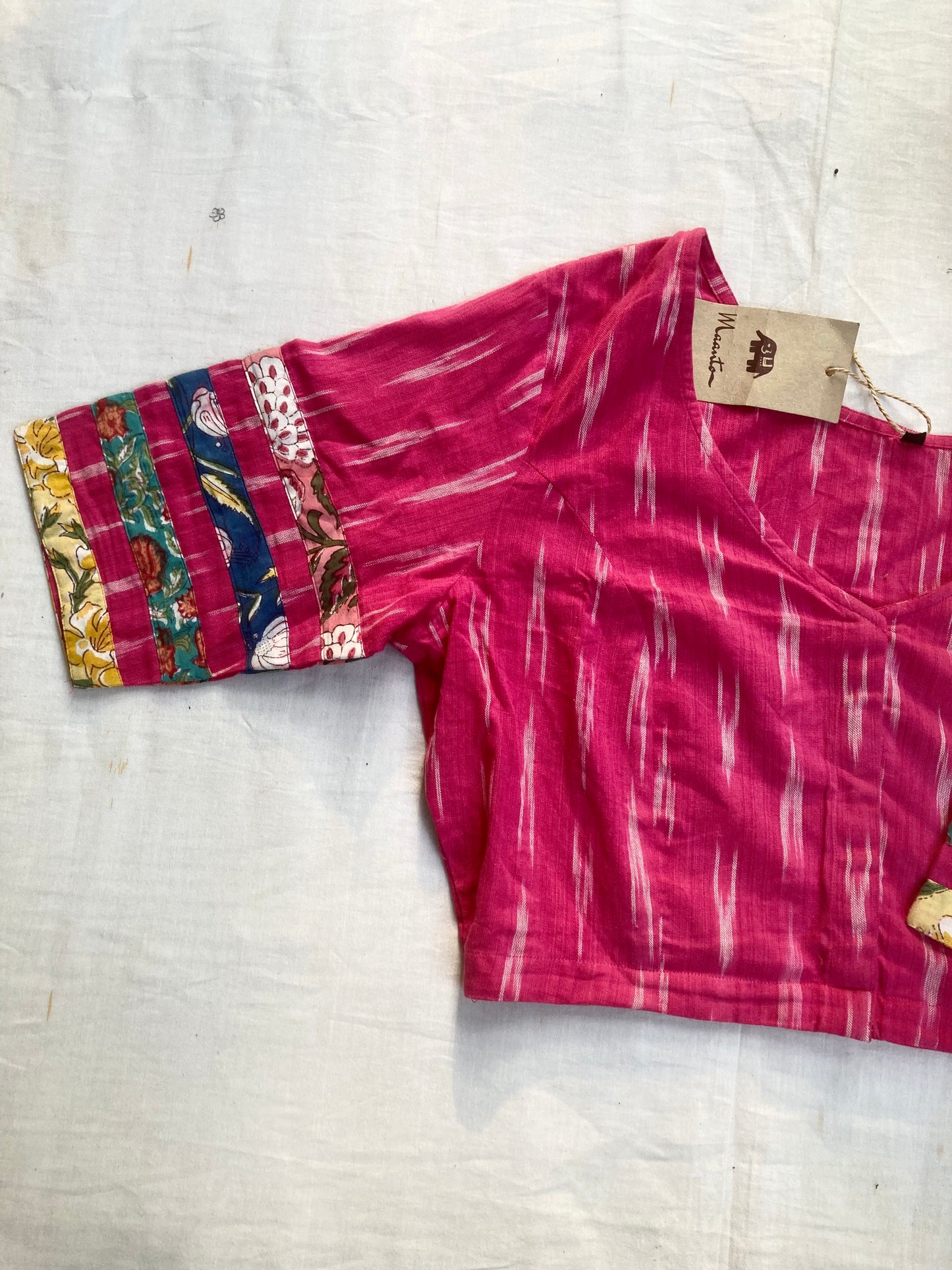Pink Ikkat Patchwork Blouse