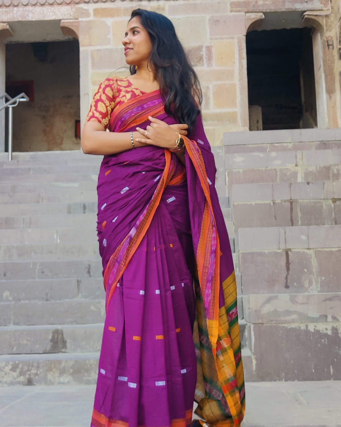 Plum Sambalpuri Ikkat Saree