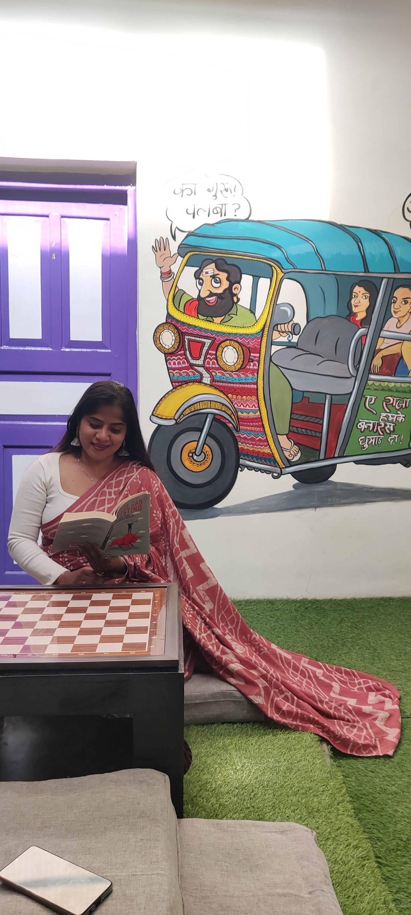 Vermilion Block Printed Cotton Saree