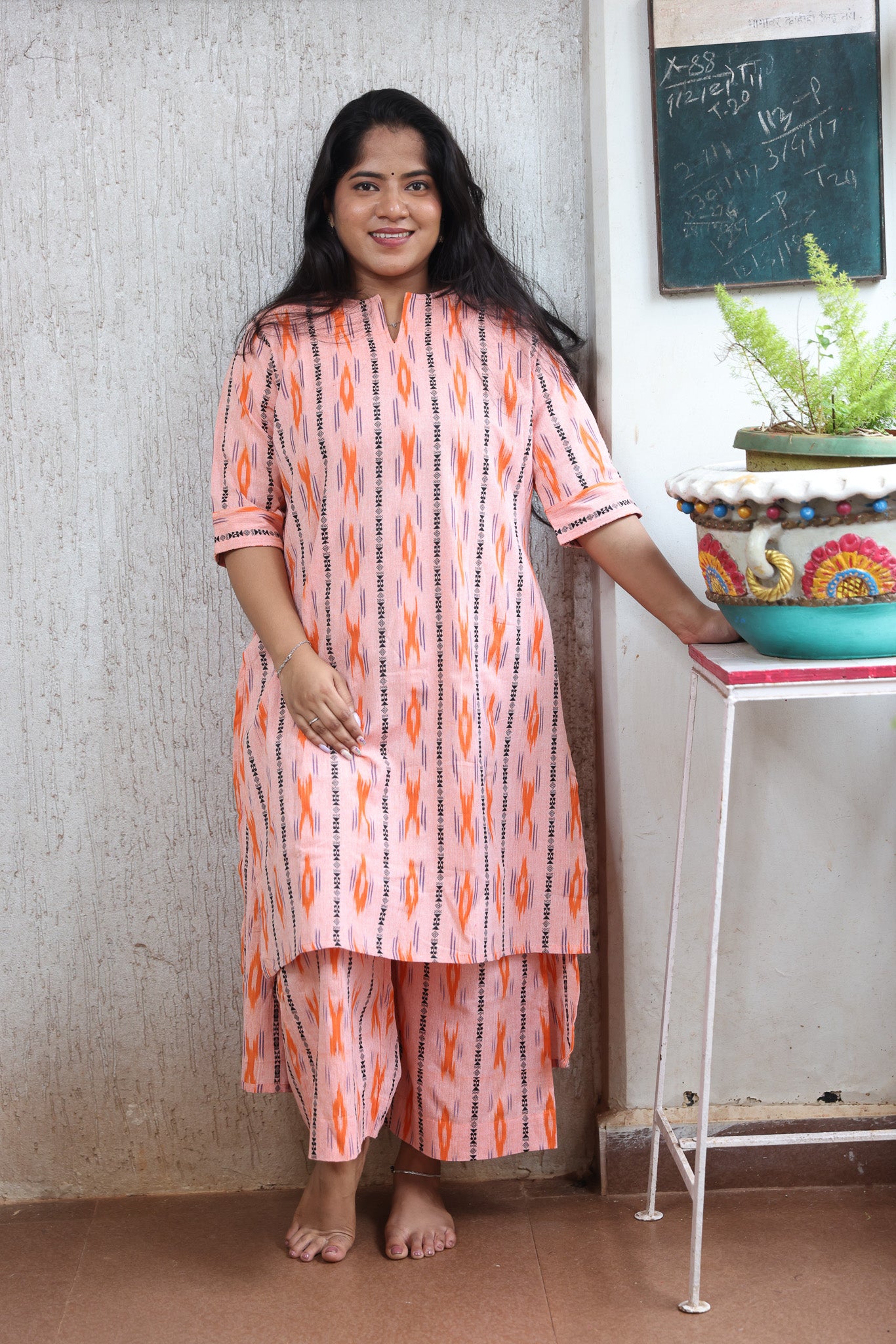 Light Orange Ikkat Co-Ord Set