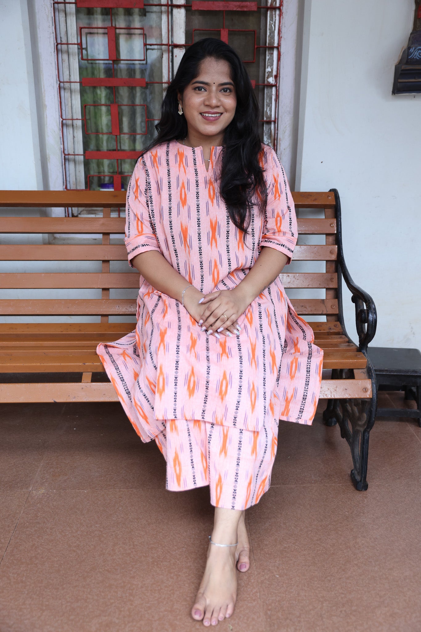 Light Orange Ikkat Co-Ord Set