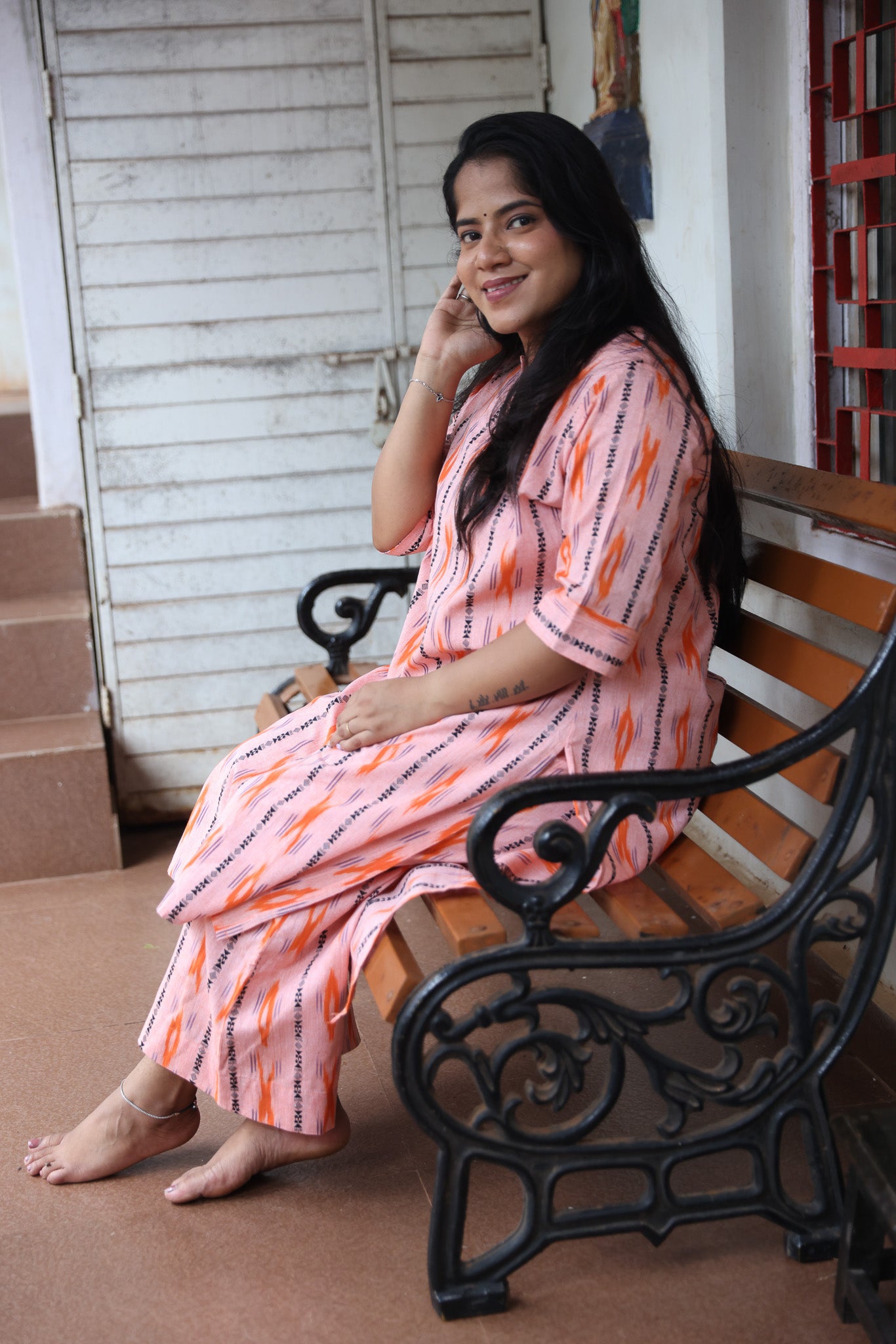 Light Orange Ikkat Co-Ord Set