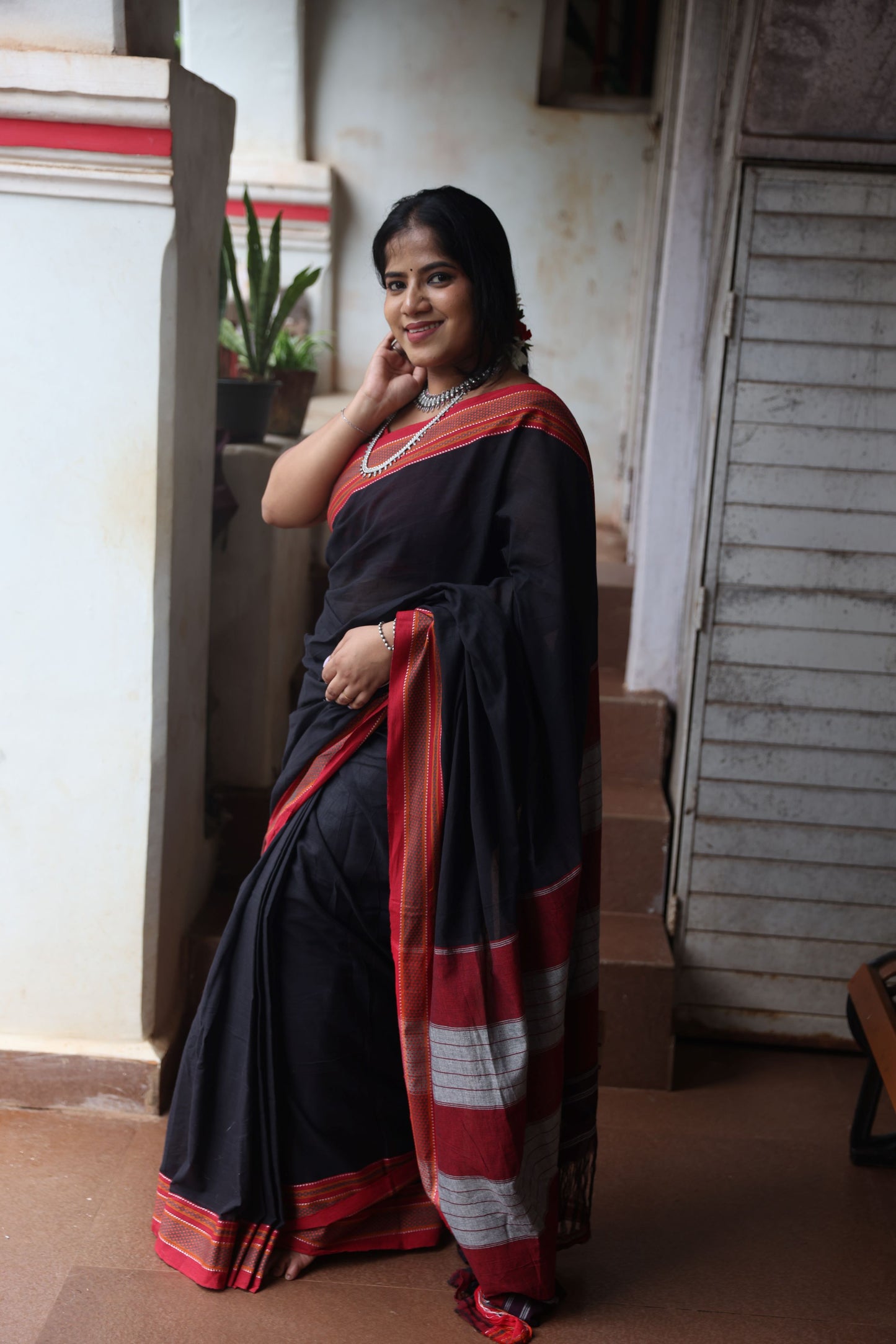 Charcoal Black Patteda Anchu Saree