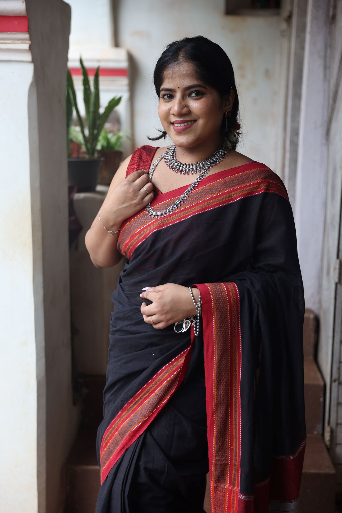 Charcoal Black Patteda Anchu Saree
