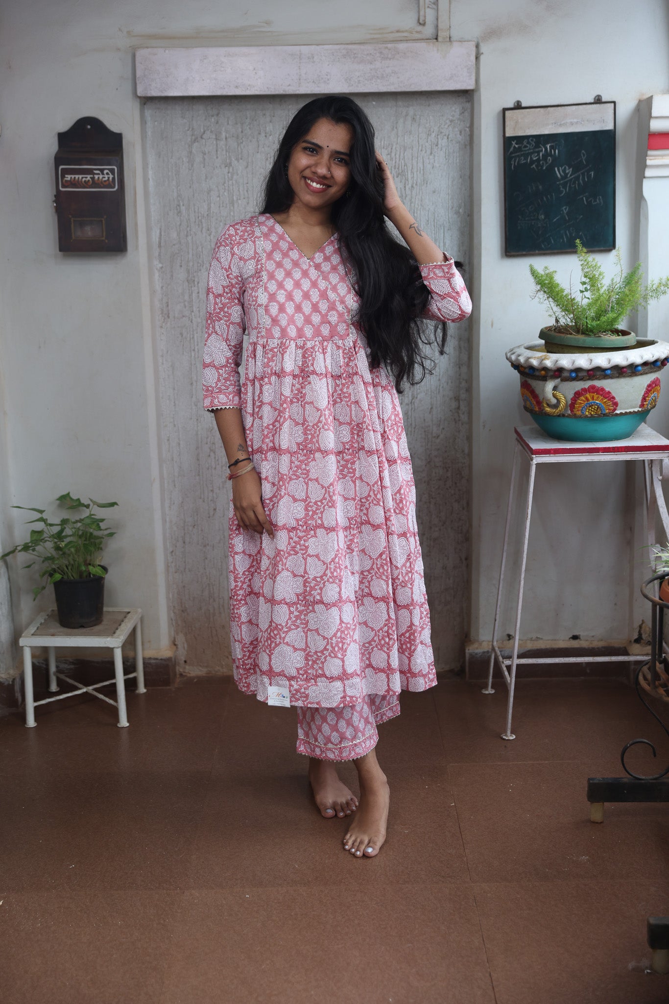 Baby Pink Block Printed Cotton Co-Ord Set