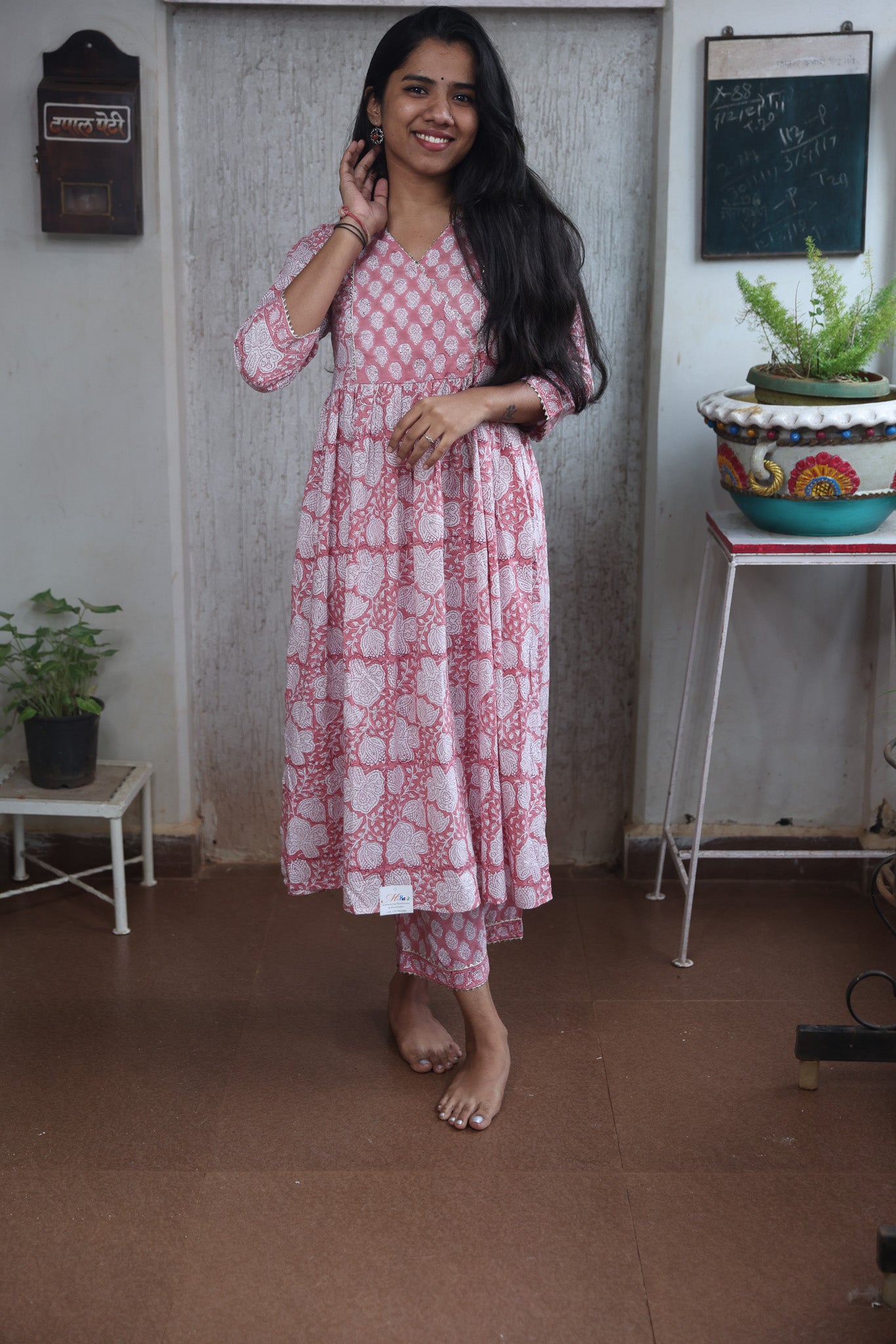Baby Pink Block Printed Cotton Co-Ord Set