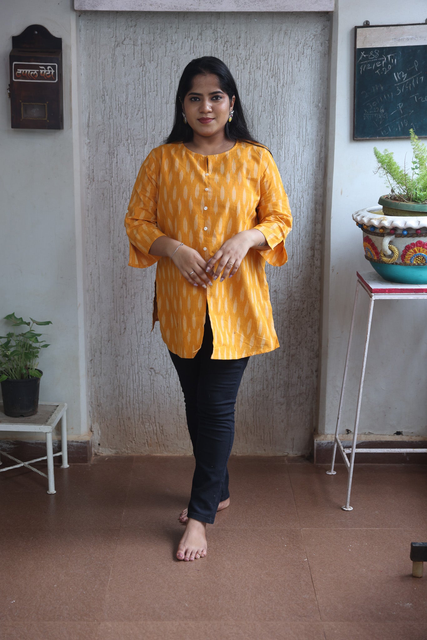 Yellow Ikkat Short Kurta
