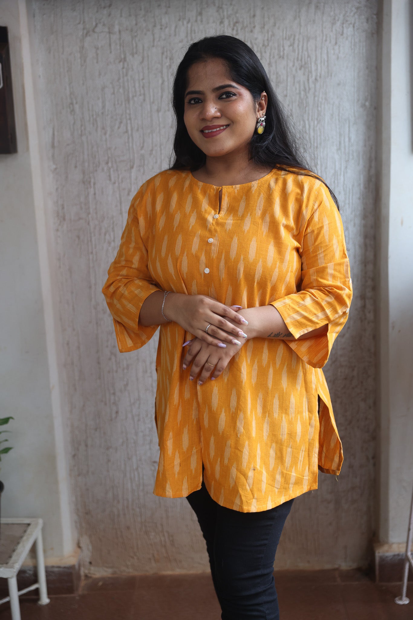 Yellow Ikkat Short Kurta