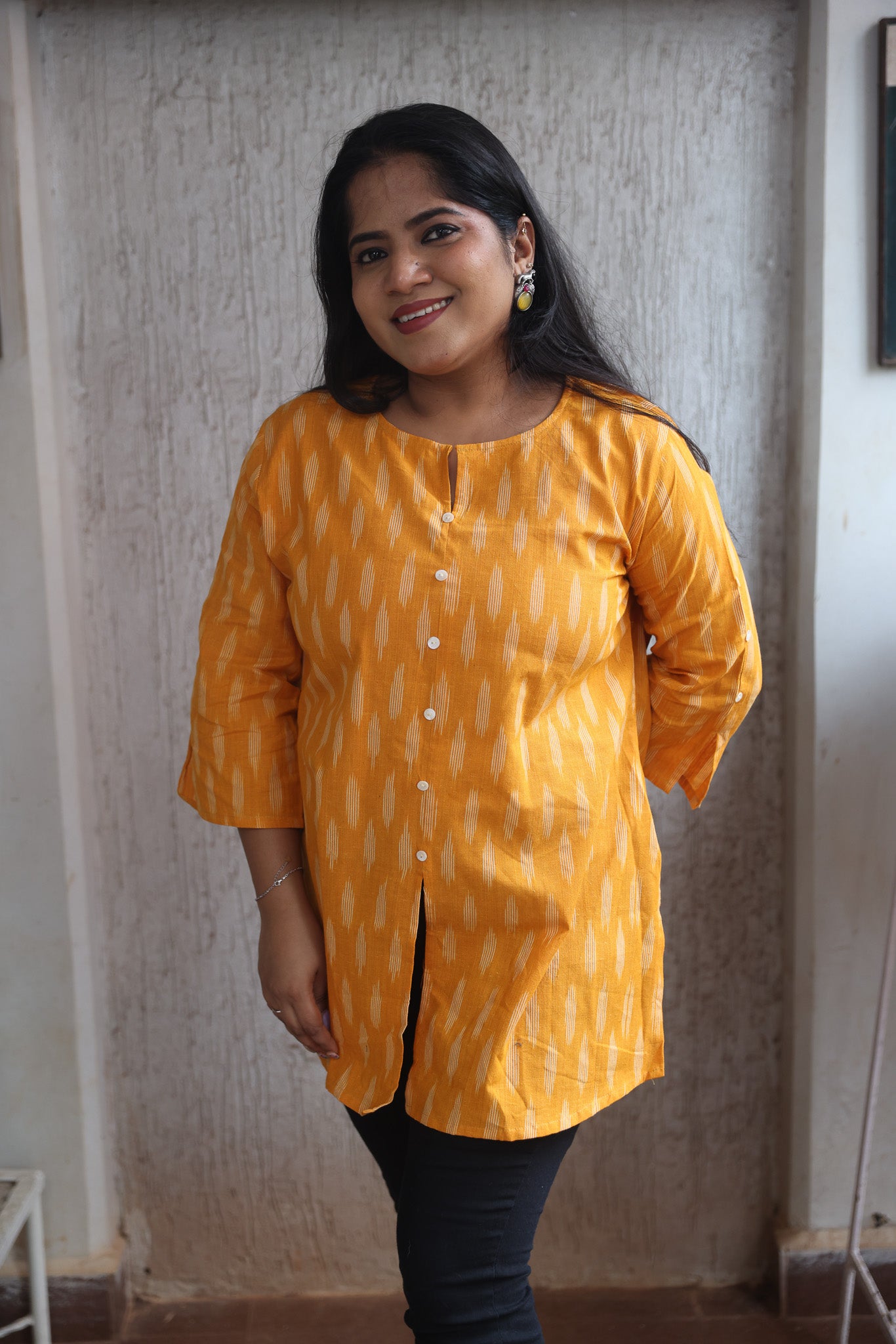 Yellow Ikkat Short Kurta