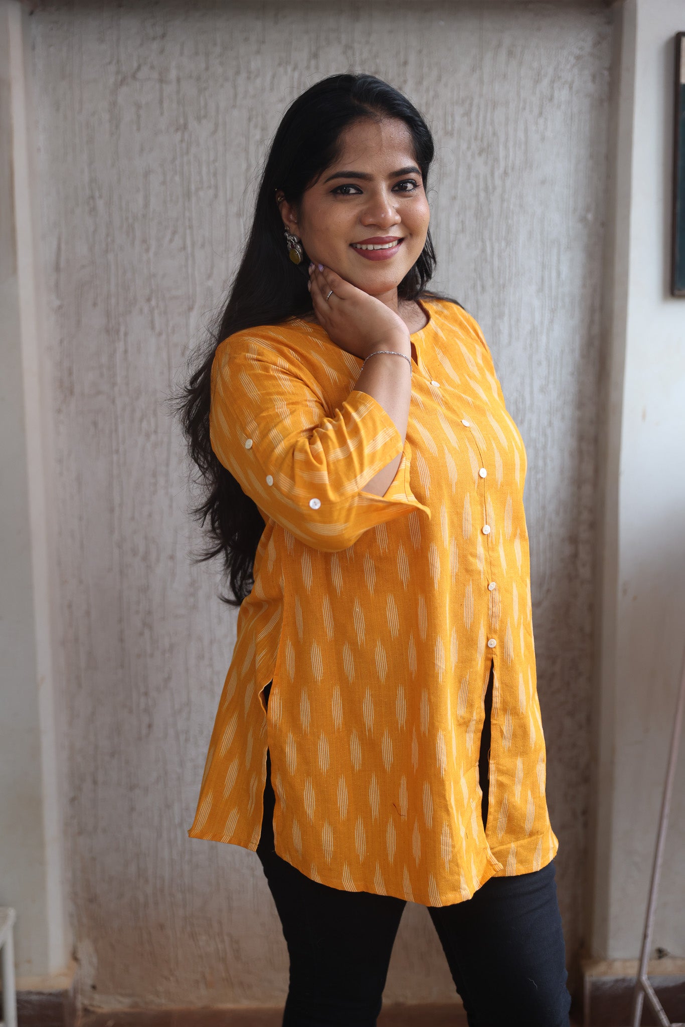 Yellow Ikkat Short Kurta