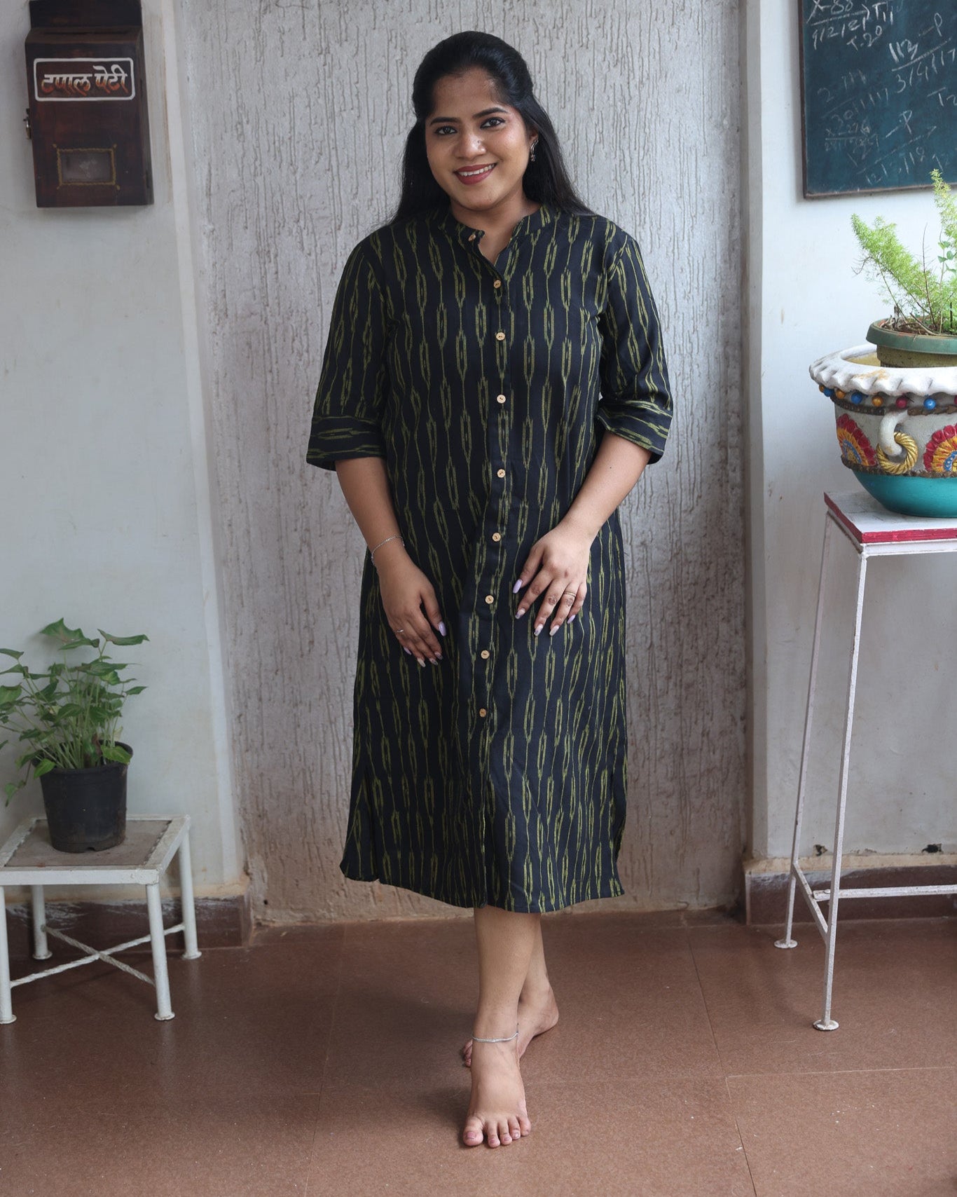 Black Ikkat Long Kurta