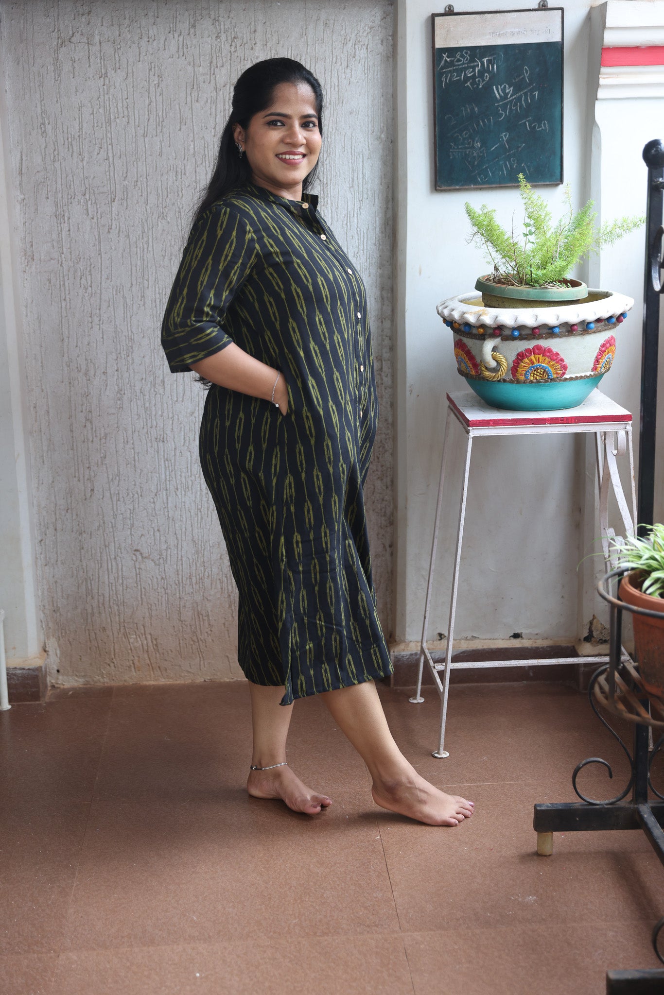 Black Ikkat Long Kurta