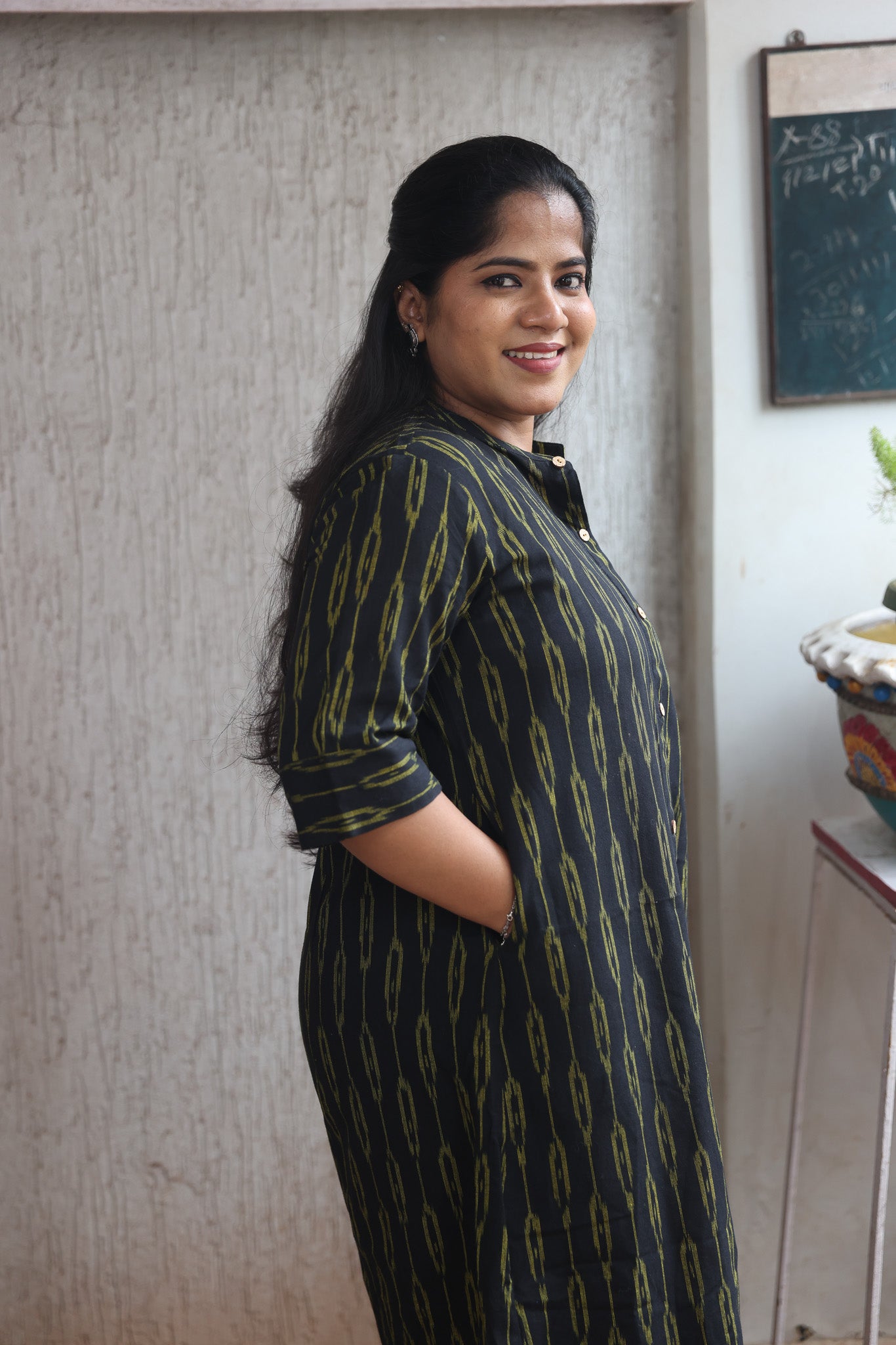 Black Ikkat Long Kurta