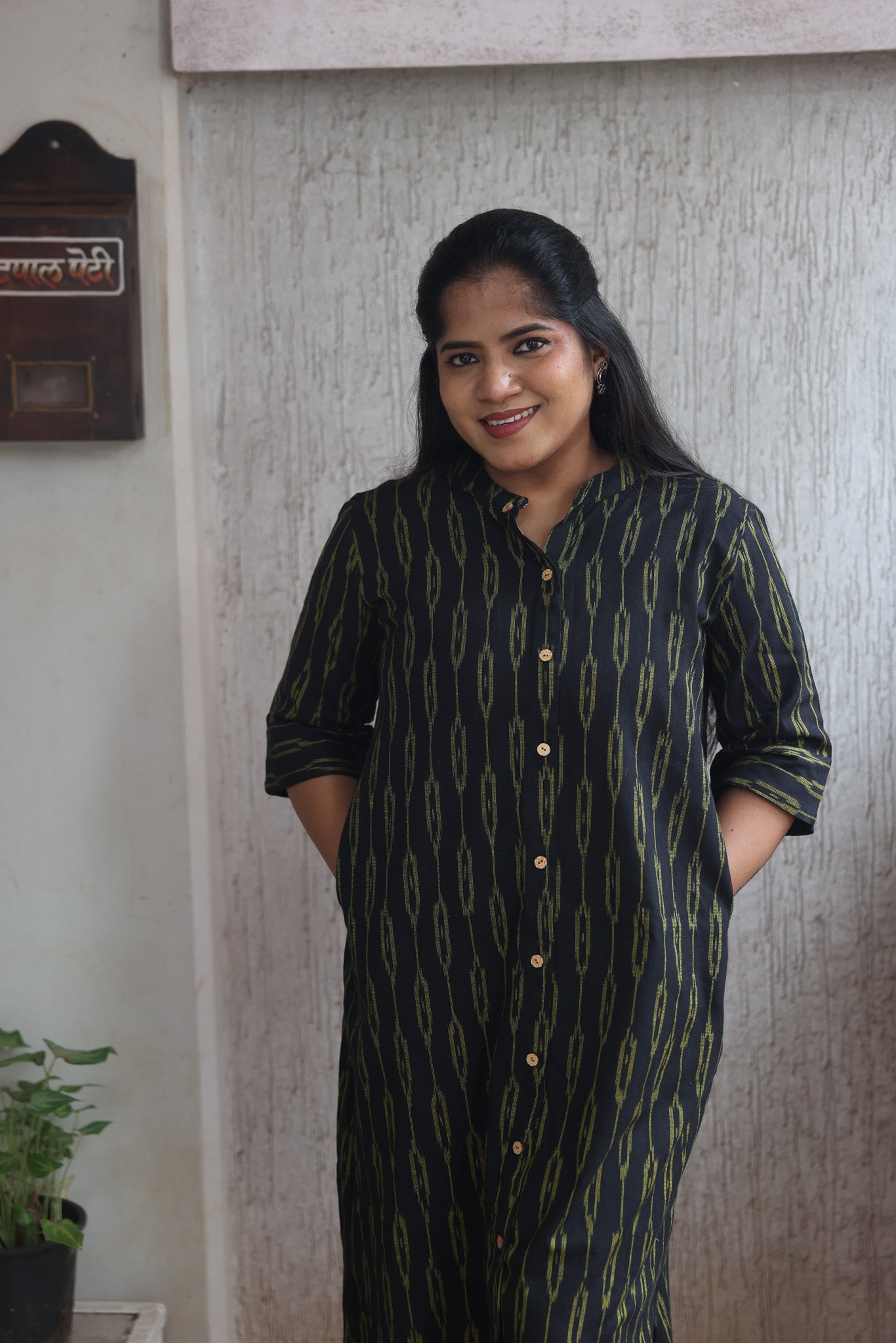 Black Ikkat Long Kurta