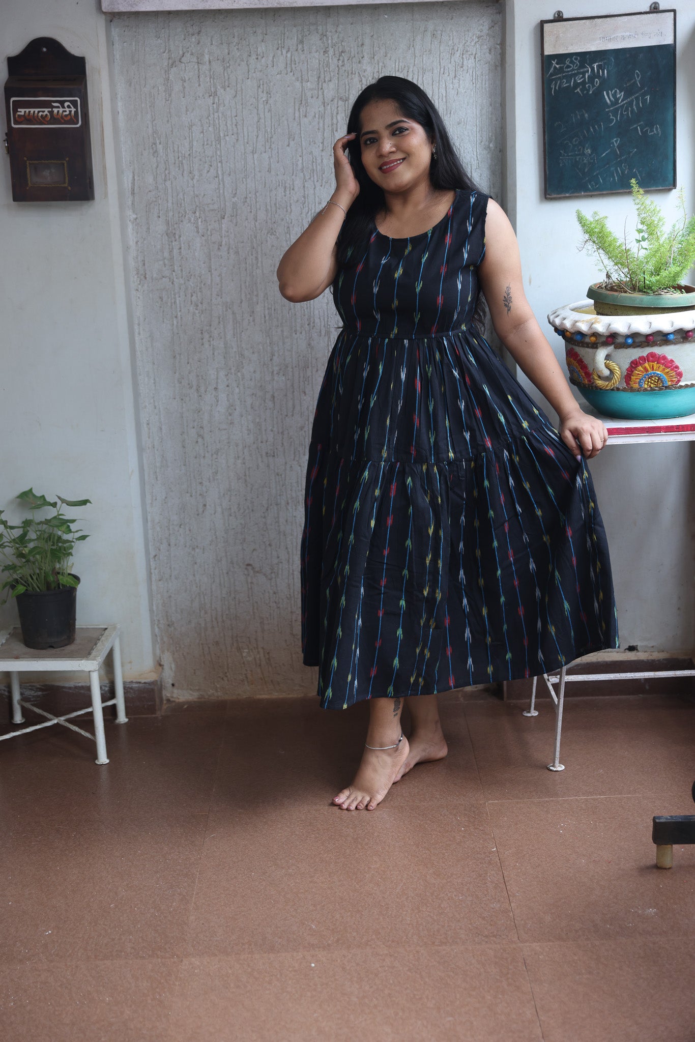 Black Ikkat Long Onepiece