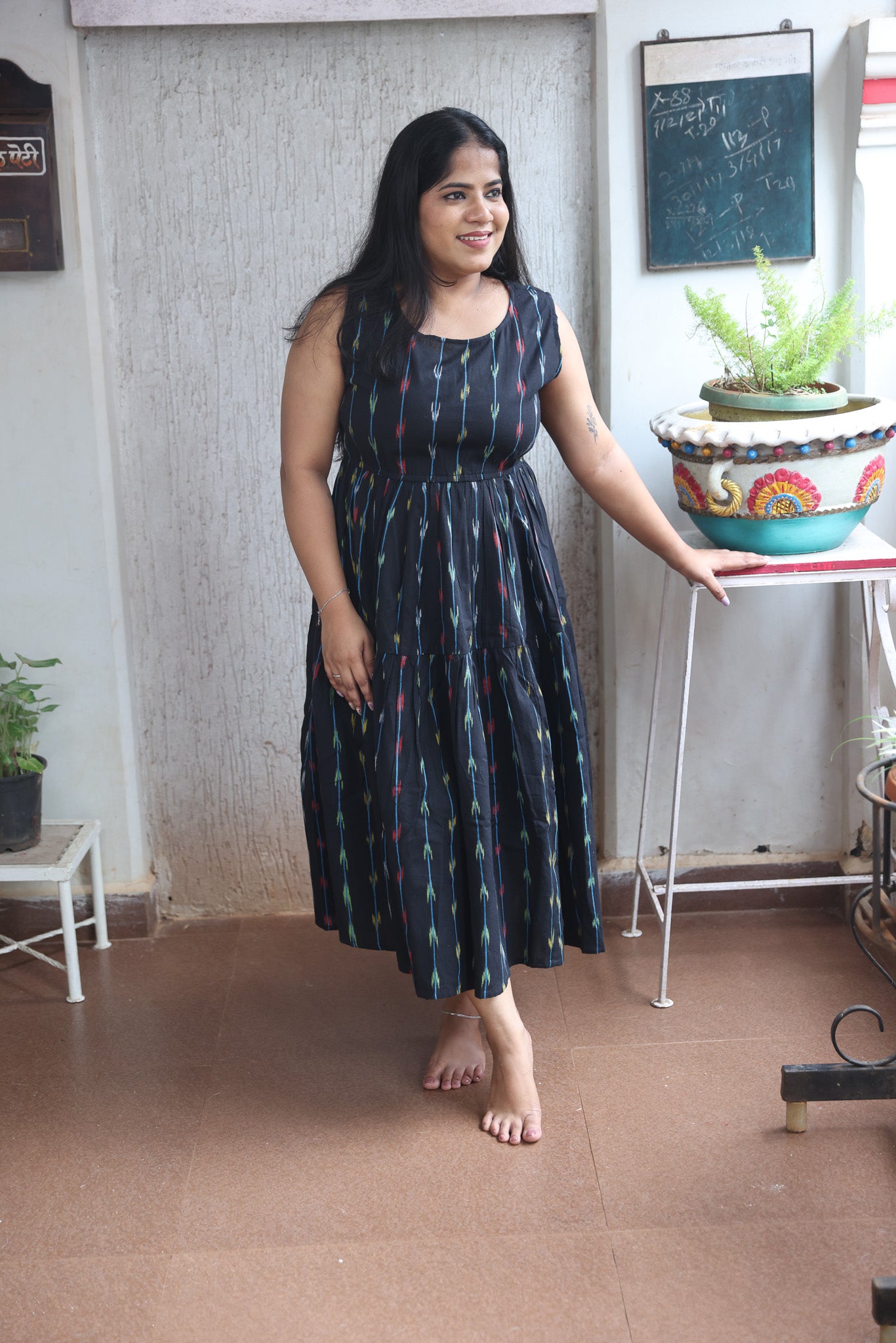 Black Ikkat Long Onepiece