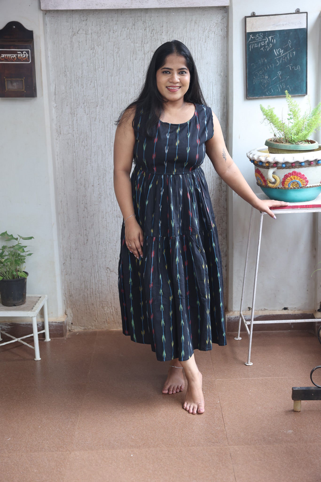 Black Ikkat Long Onepiece
