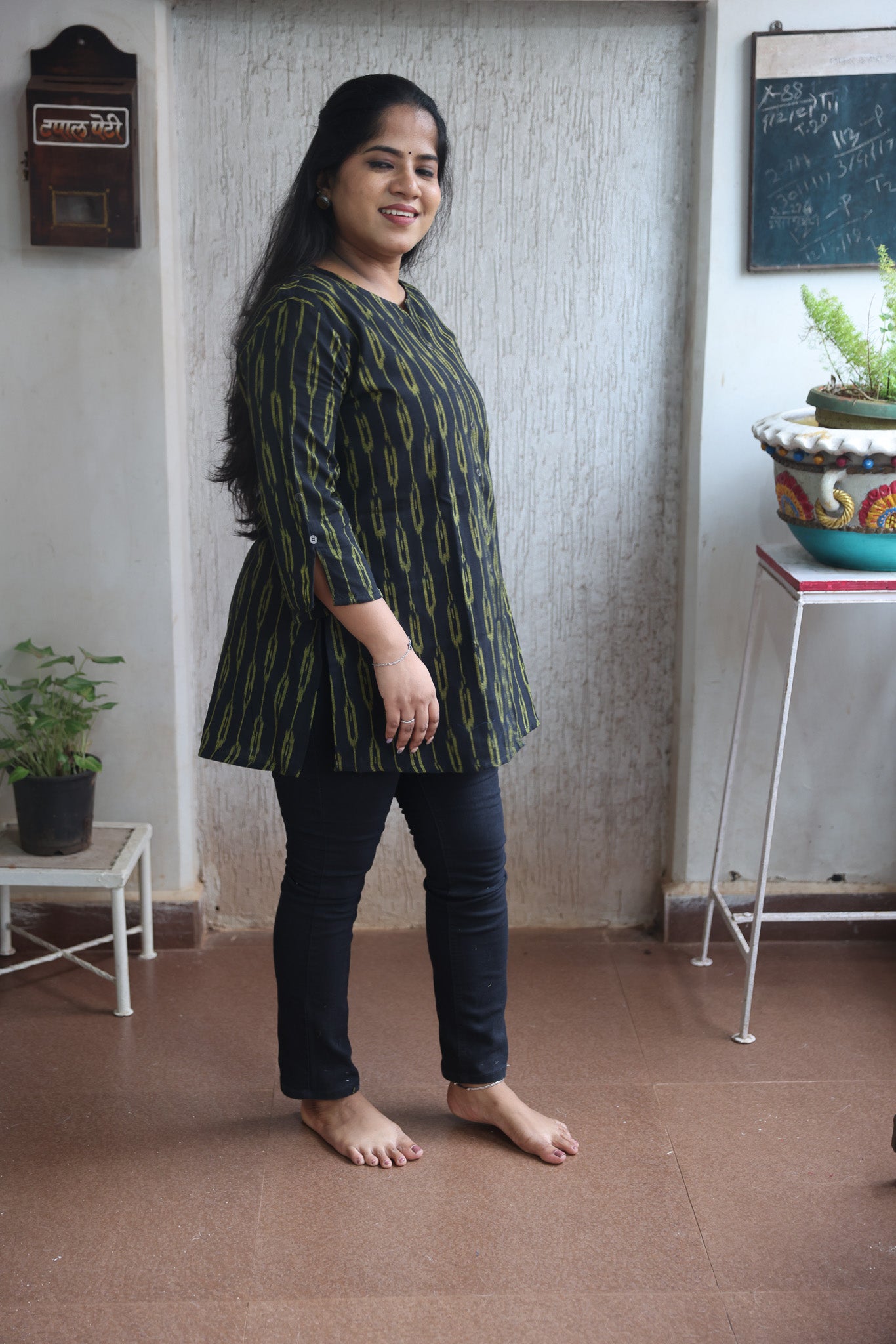 Black Ikkat Short Kurta