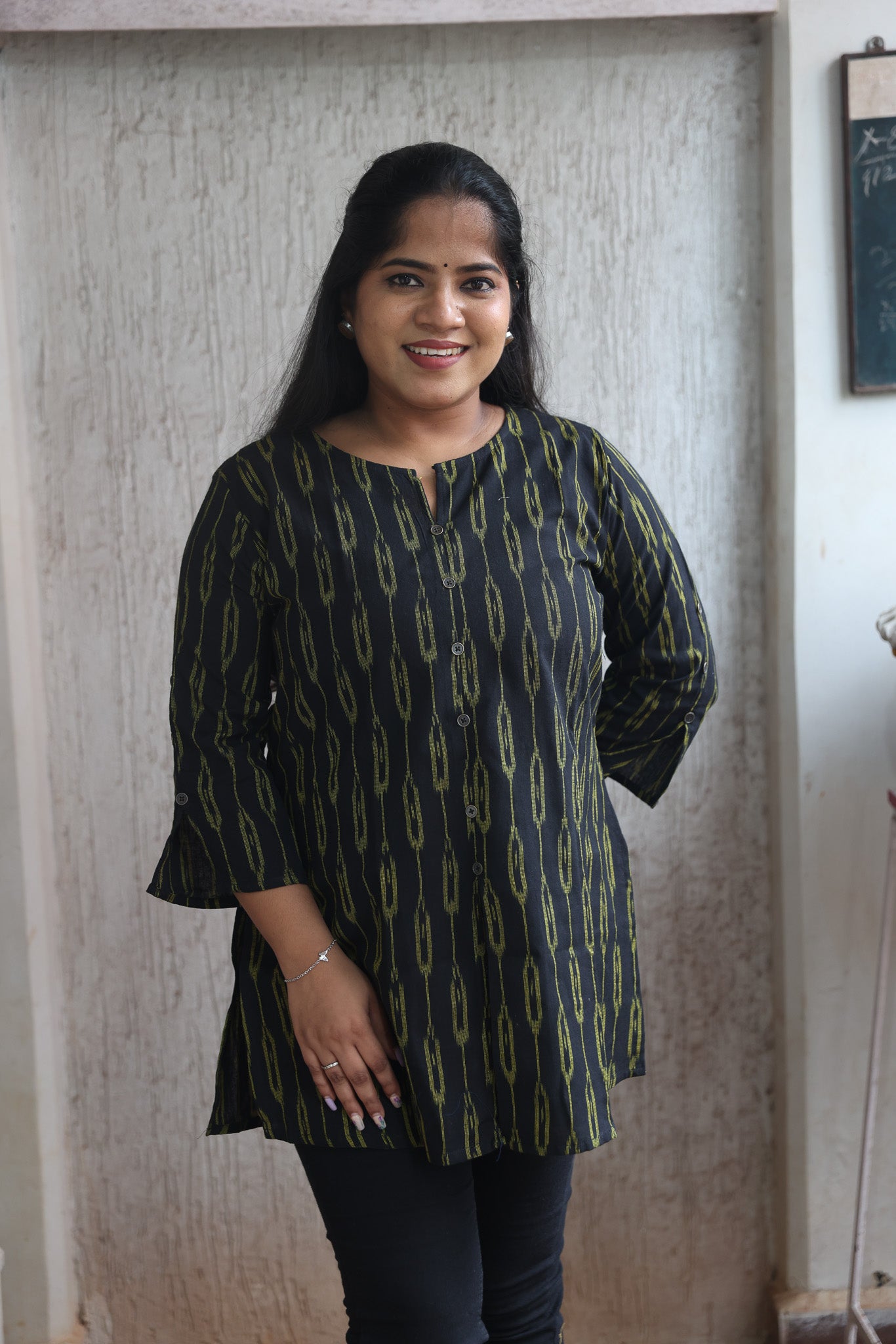 Black Ikkat Short Kurta
