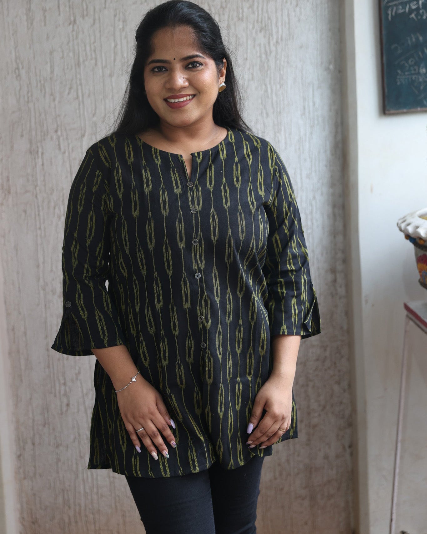 Black Ikkat Short Kurta