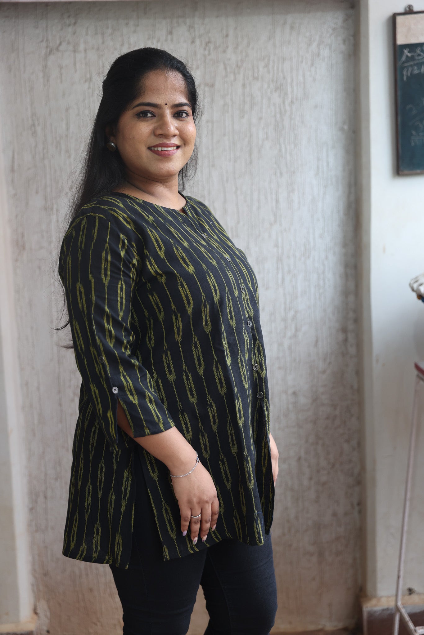 Black Ikkat Short Kurta
