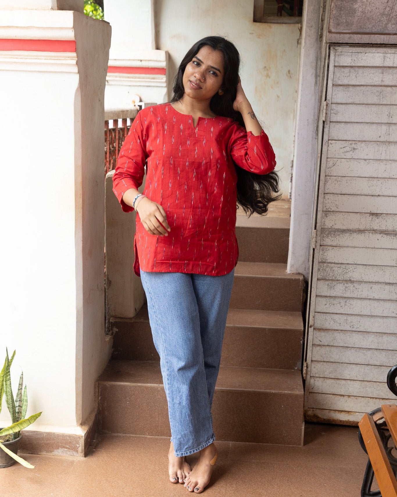 Red Ikkat Short Kurta