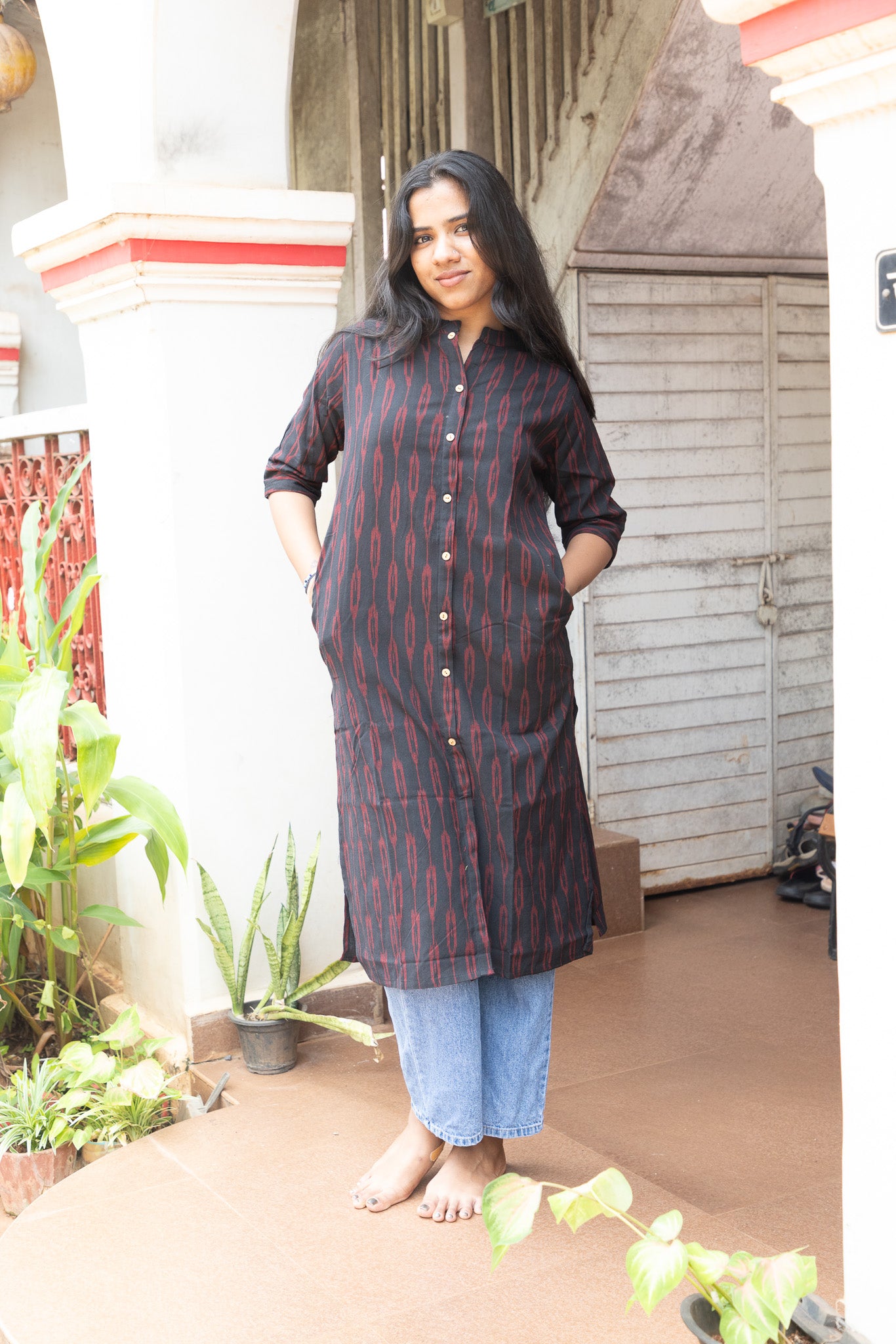 Black Ikkat Long Kurta