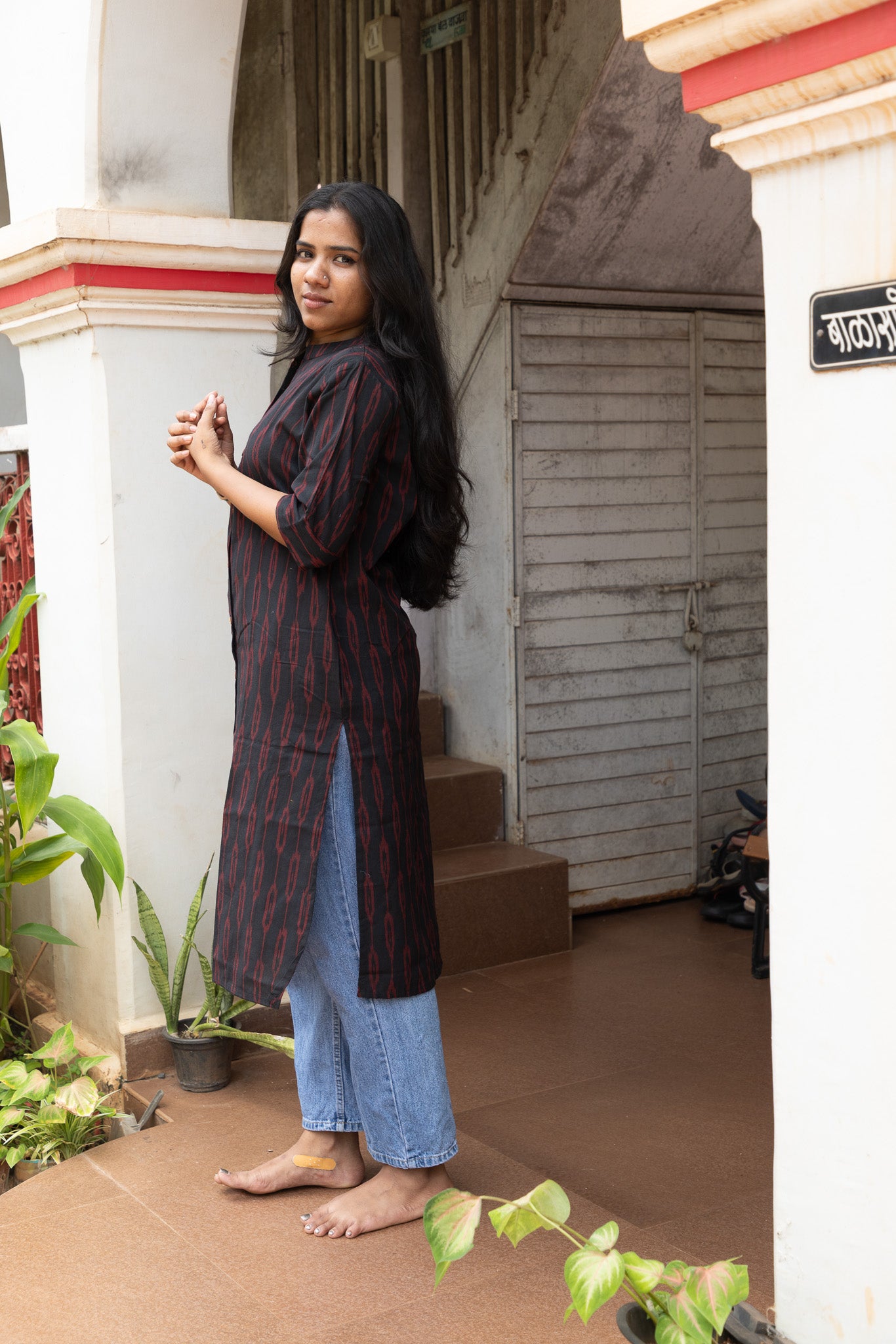 Black Ikkat Long Kurta