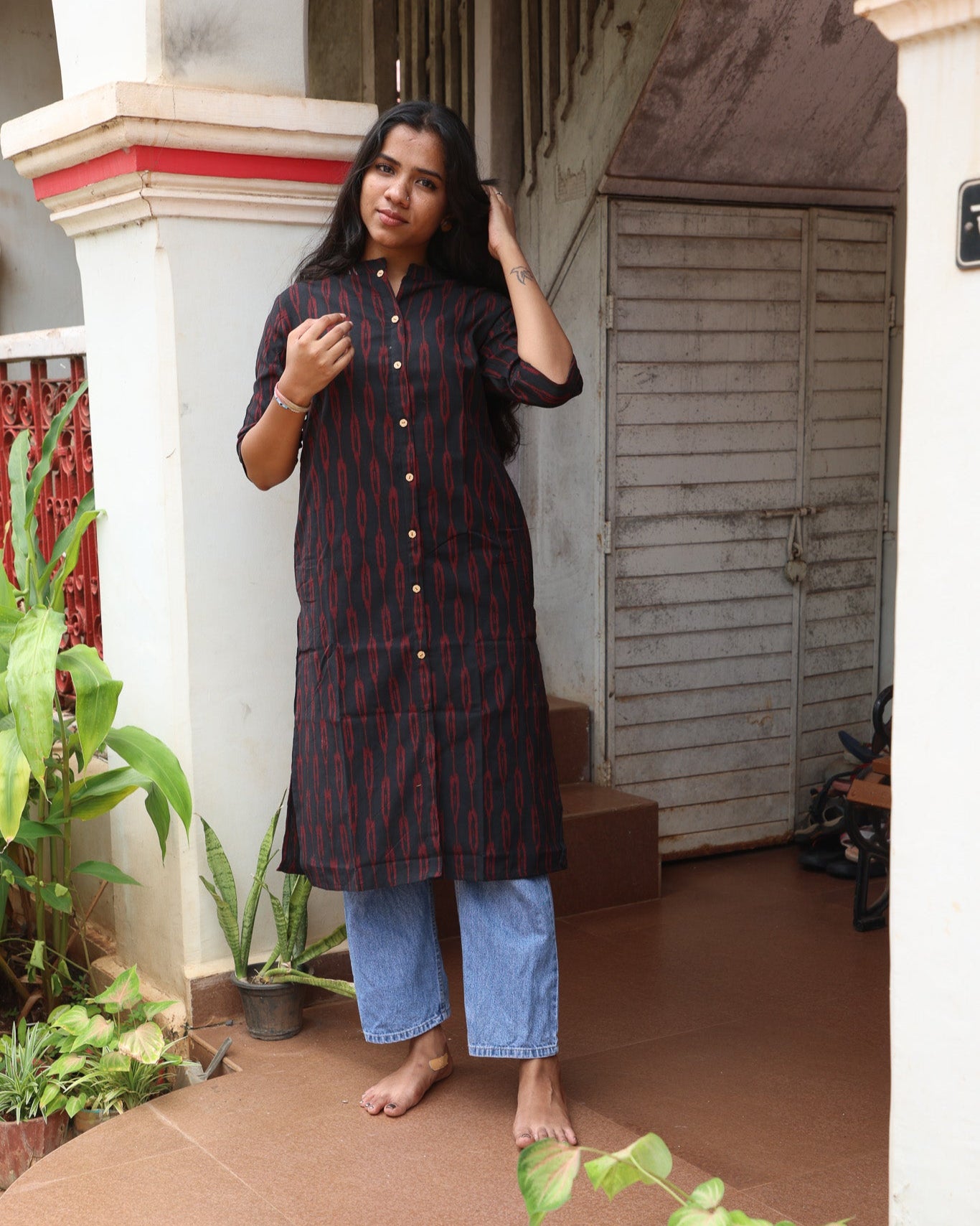 Black Ikkat Long Kurta