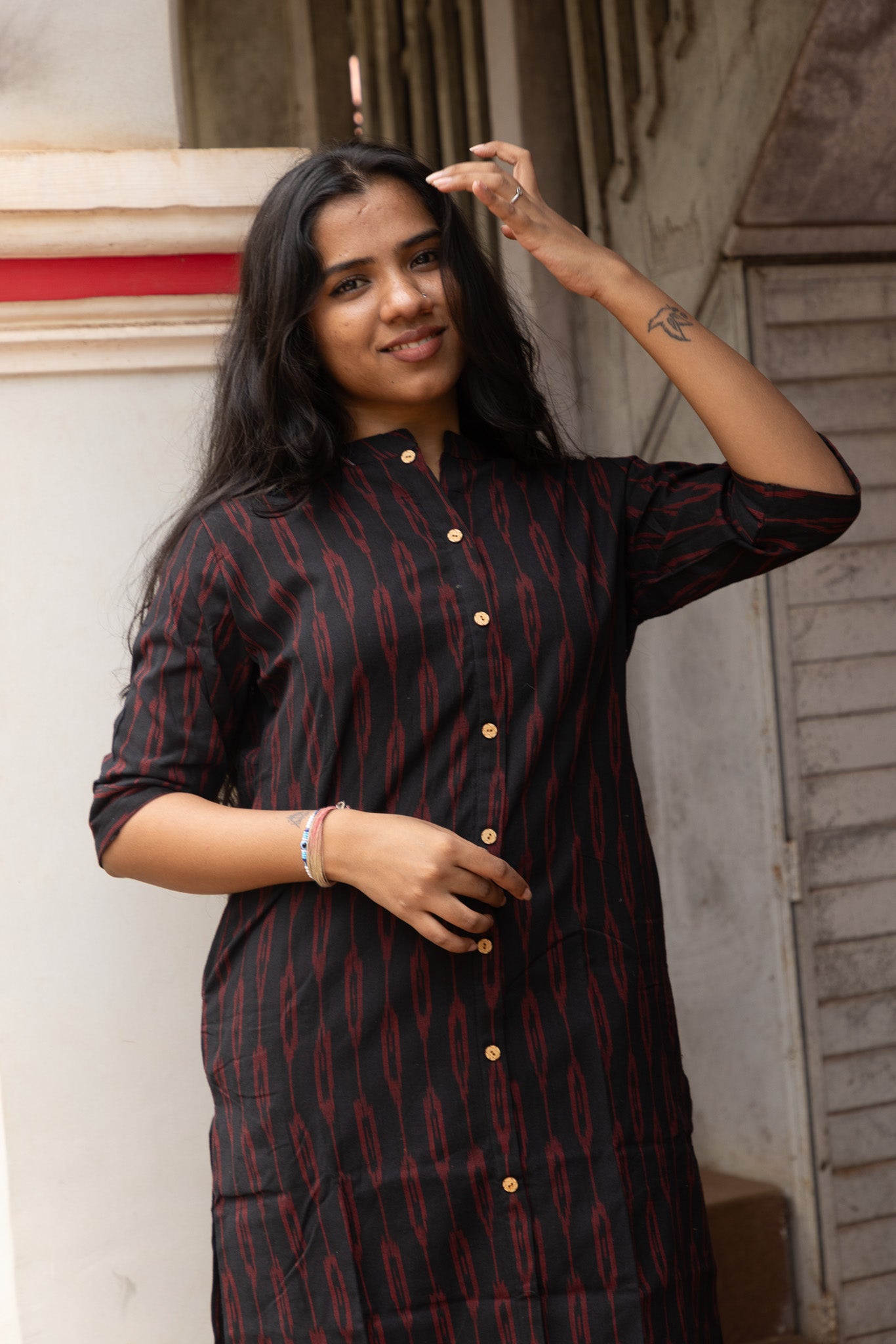 Black Ikkat Long Kurta