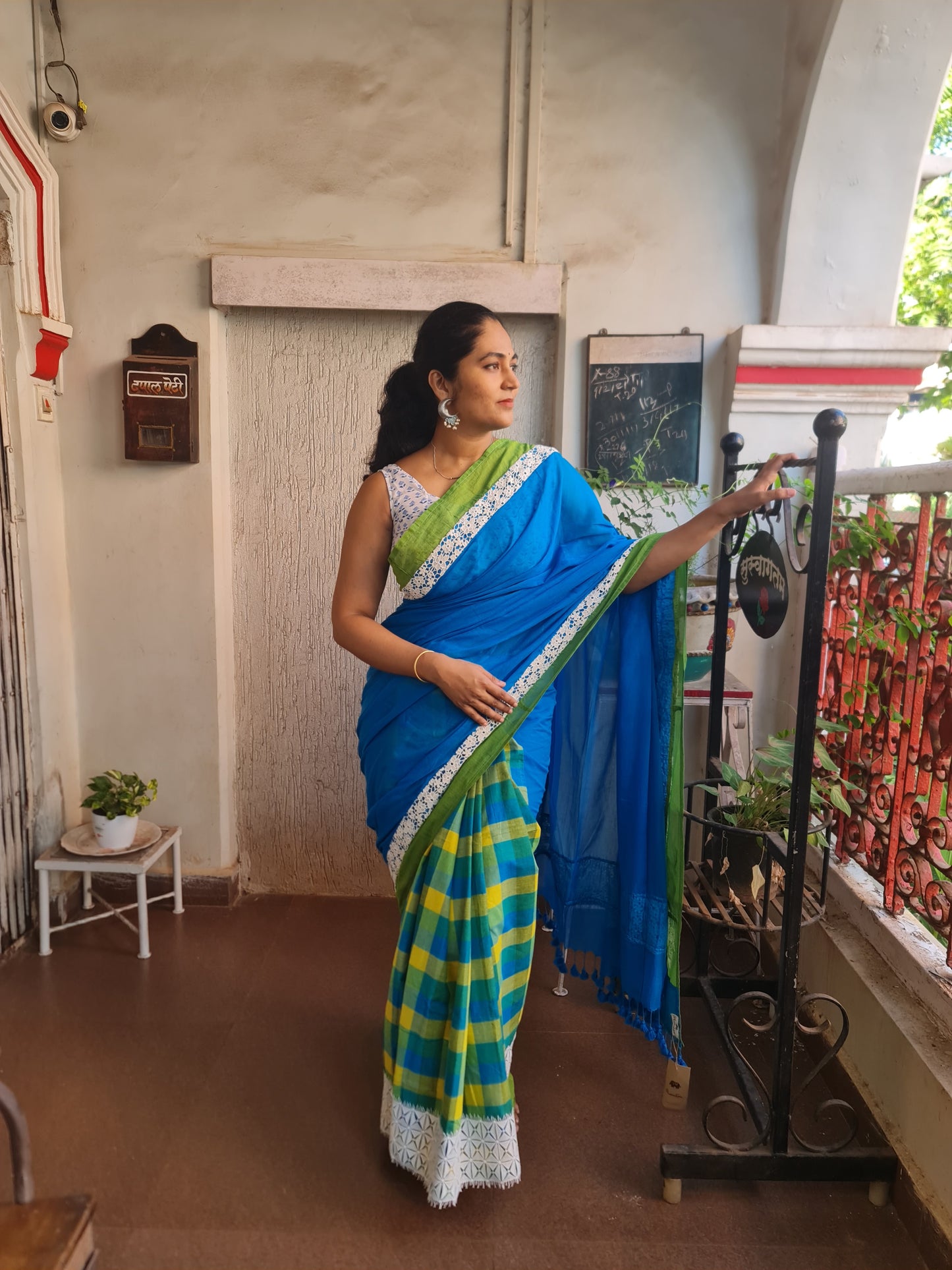 Dark Sky Blue Maanto Concept Saree