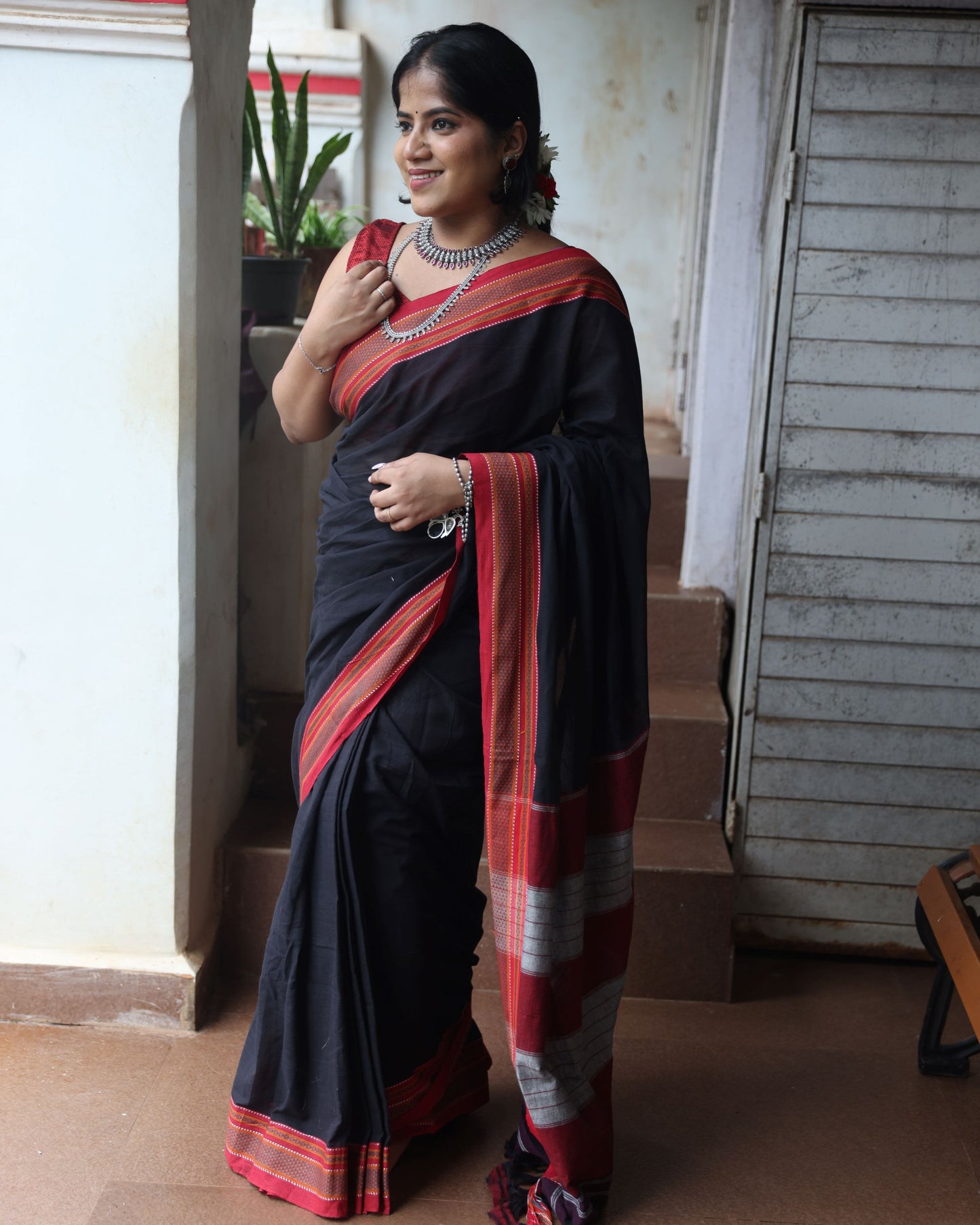 Charcoal Black Patteda Anchu Saree